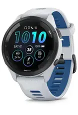 Garmin Forerunner® 265, Black Bezel with Whitestone Case and Whitestone/Tidal Blue Silicone Band