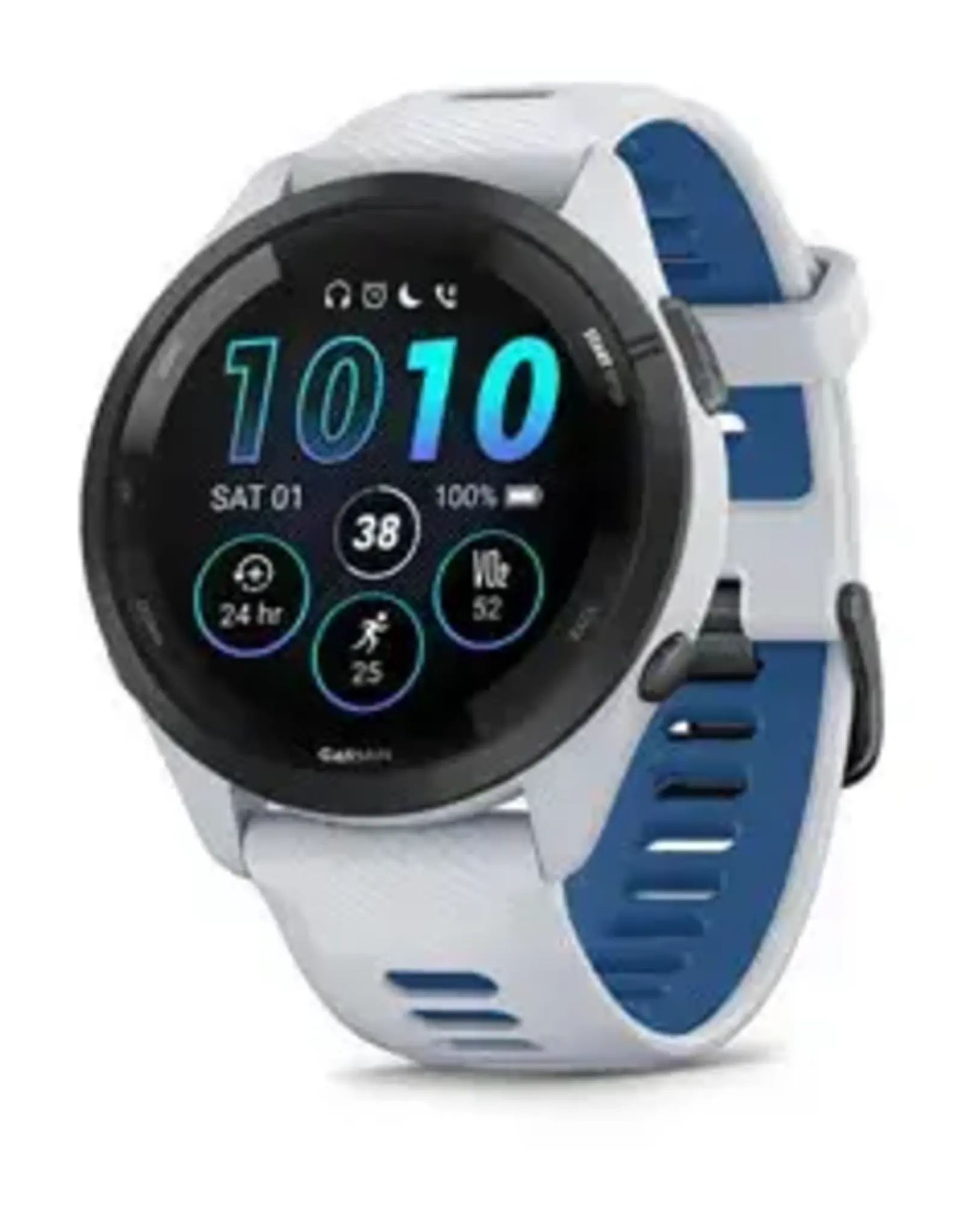 Garmin Forerunner® 265, Black Bezel with Whitestone Case and Whitestone/Tidal Blue Silicone Band