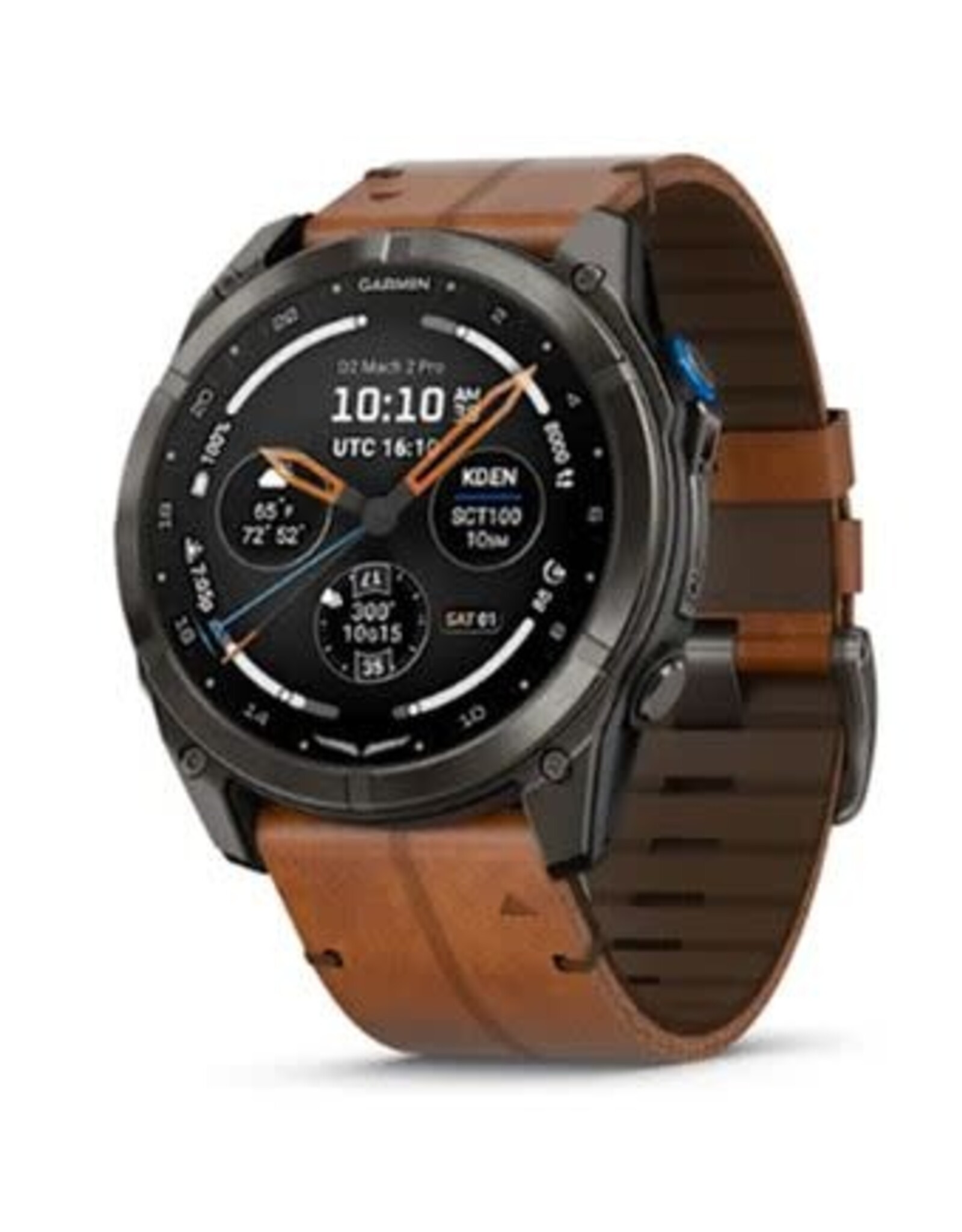 Garmin D2™ Mach 2 Pro, Carbon Gray DLC Titanium with Chestnut Leather Band