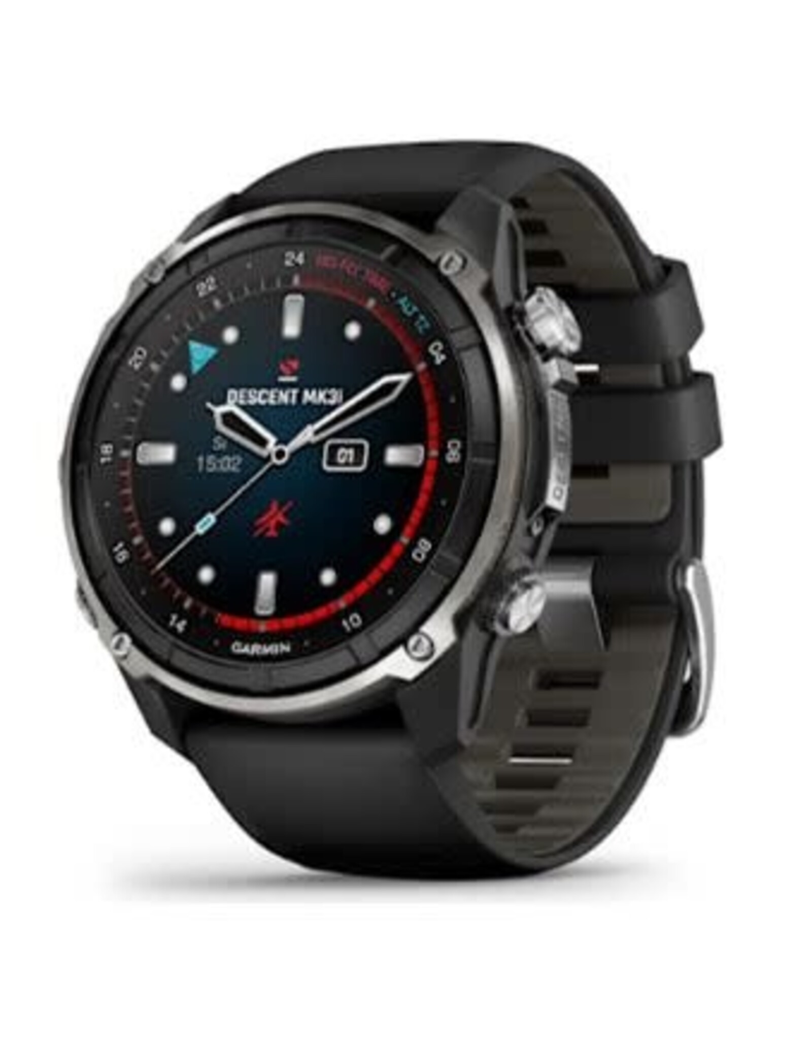 Garmin Descent™ Mk3i – 51 mm, Silver and Black PVD Titanium with Black/Pebble Gray Silicone Band