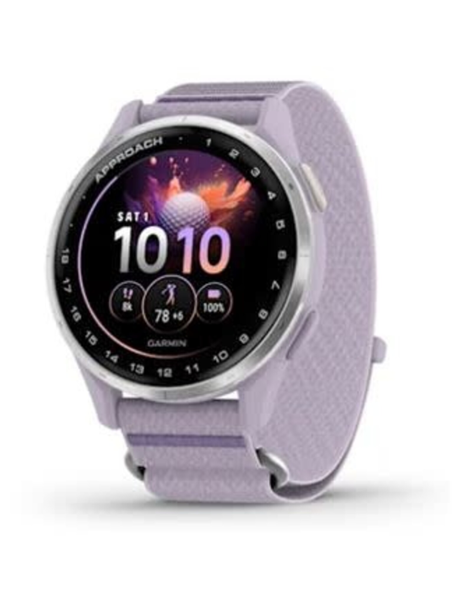 Garmin Approach® J1, Silver Aluminum Bezel with Lilac ComfortFit Fabric Band