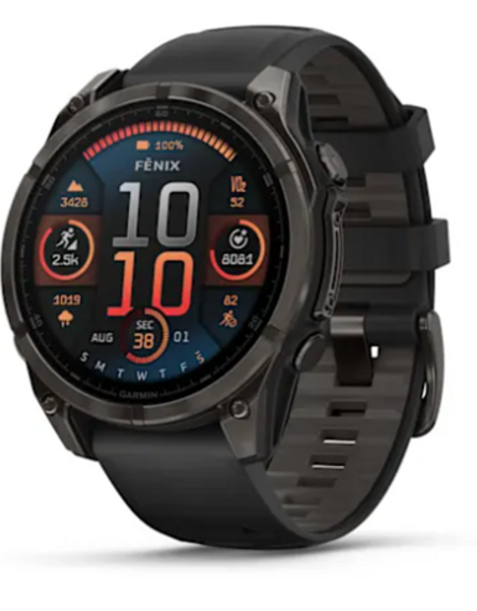 Garmin fēnix® 8 – 43 mm, AMOLED, Sapphire, Carbon Gray DLC Titanium with Black/Pebble Gray Silicone Band