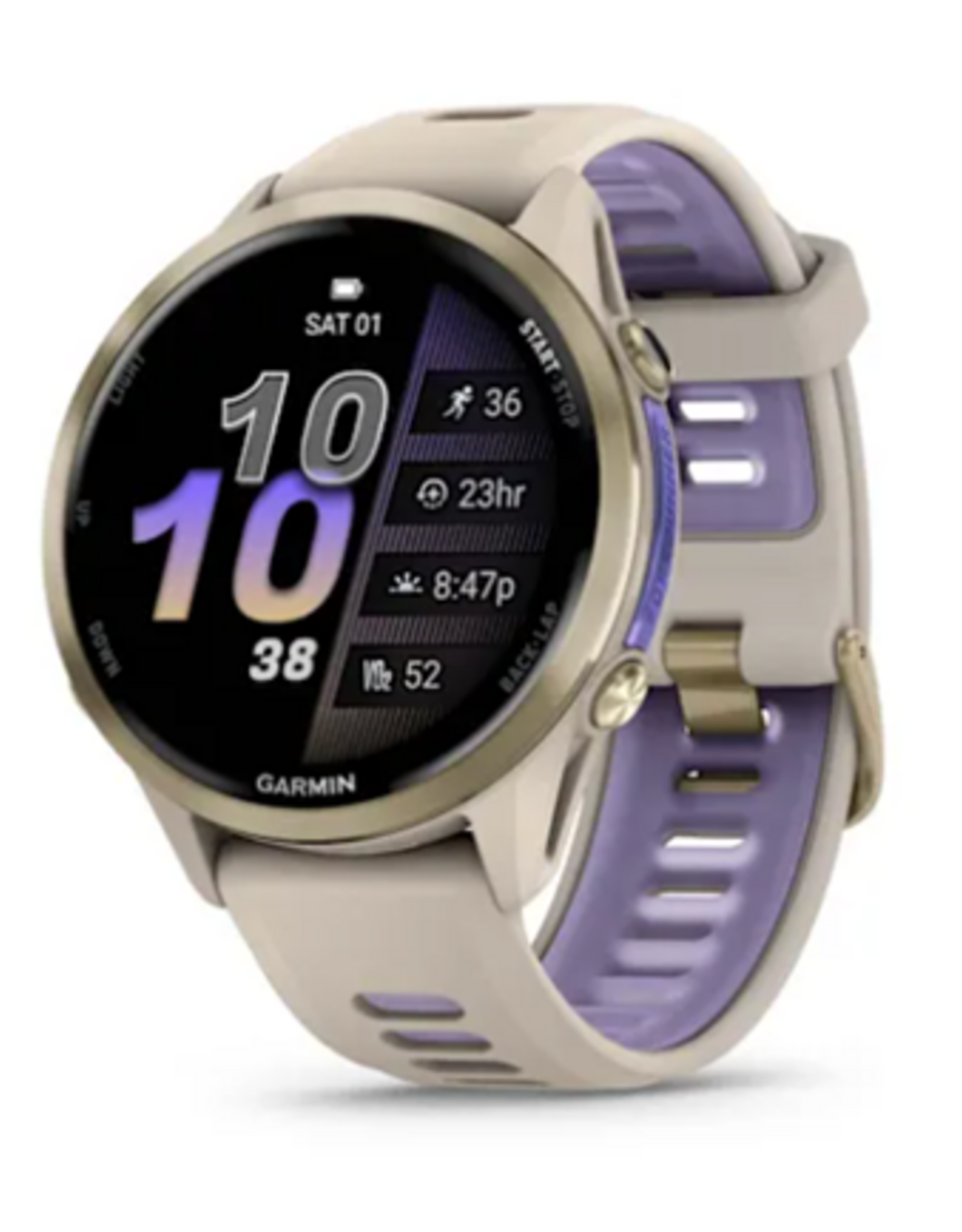 Garmin Forerunner® 970, Soft Gold Titanium with French Gray Case and French Gray/Translucent Indigo Band