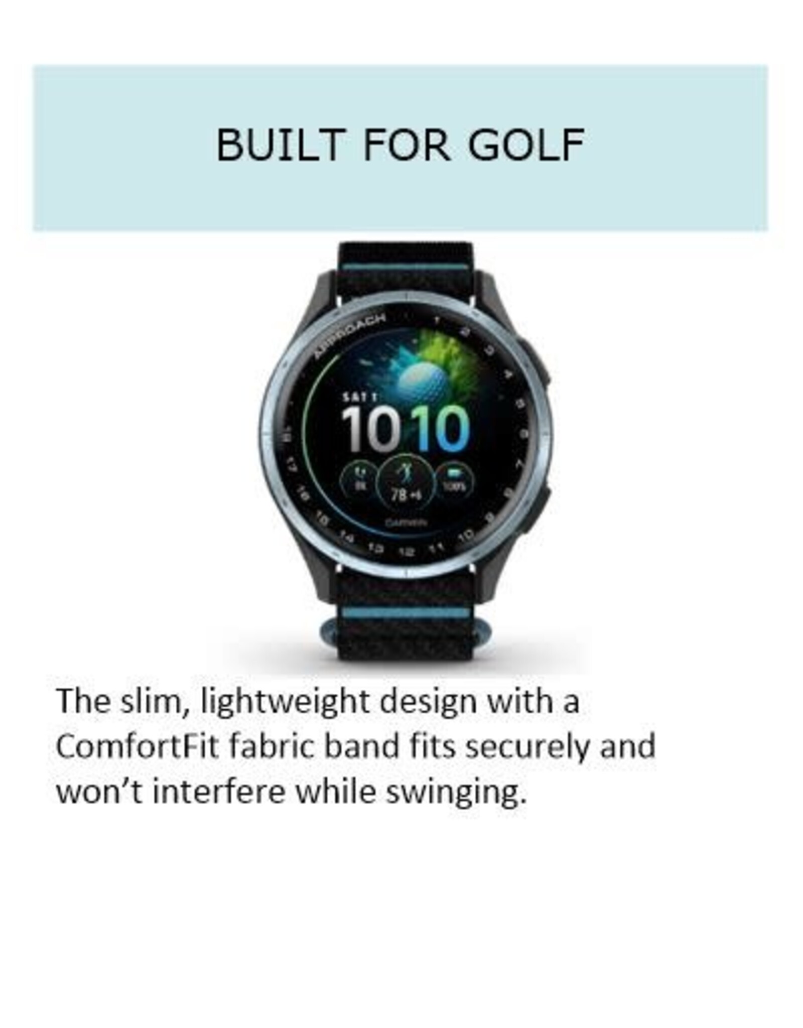 Garmin Approach® J1, Cloud Blue Aluminum Bezel with Black/Azure ComfortFit Fabric Band