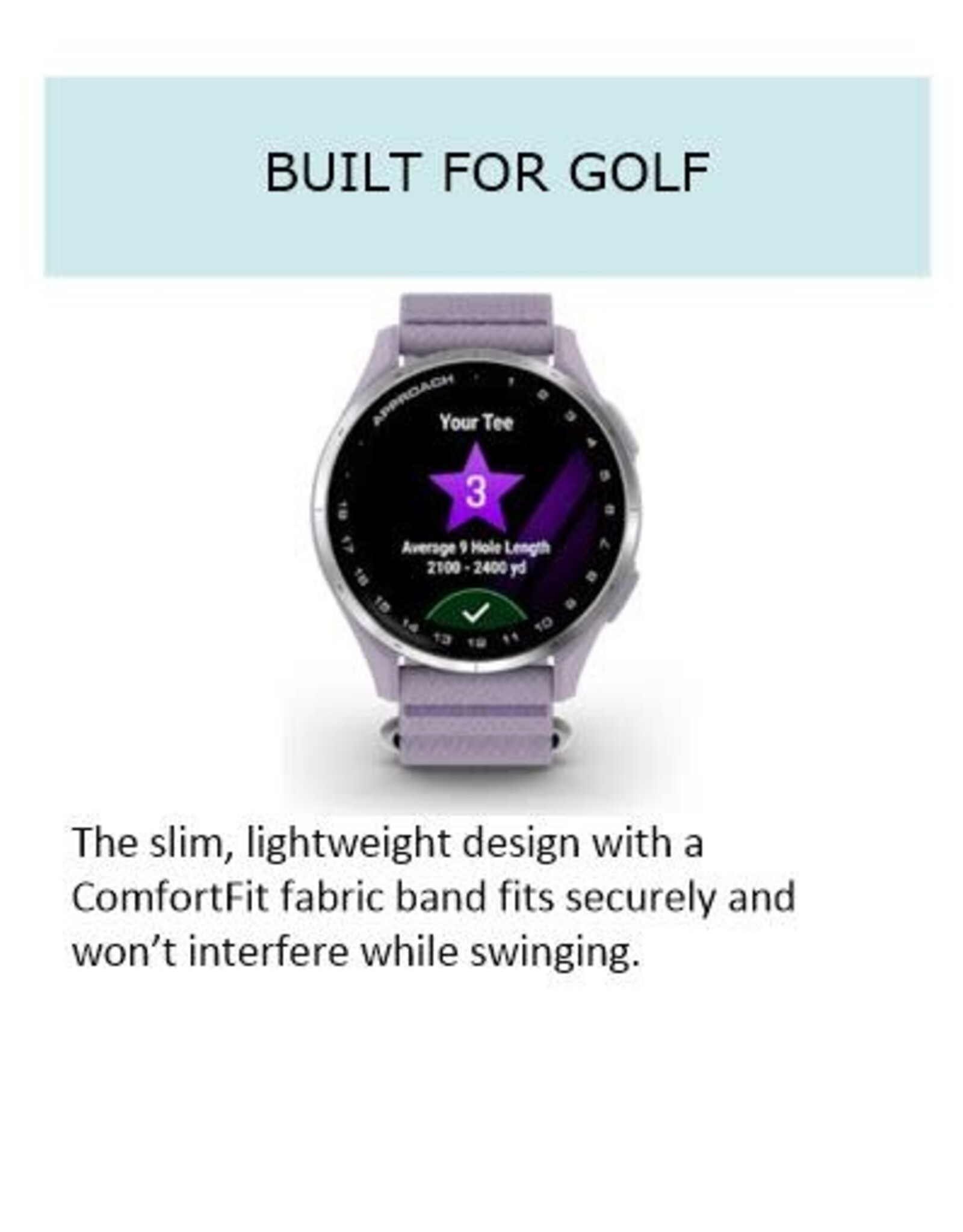 Garmin Approach® J1, Silver Aluminum Bezel with Lilac ComfortFit Fabric Band