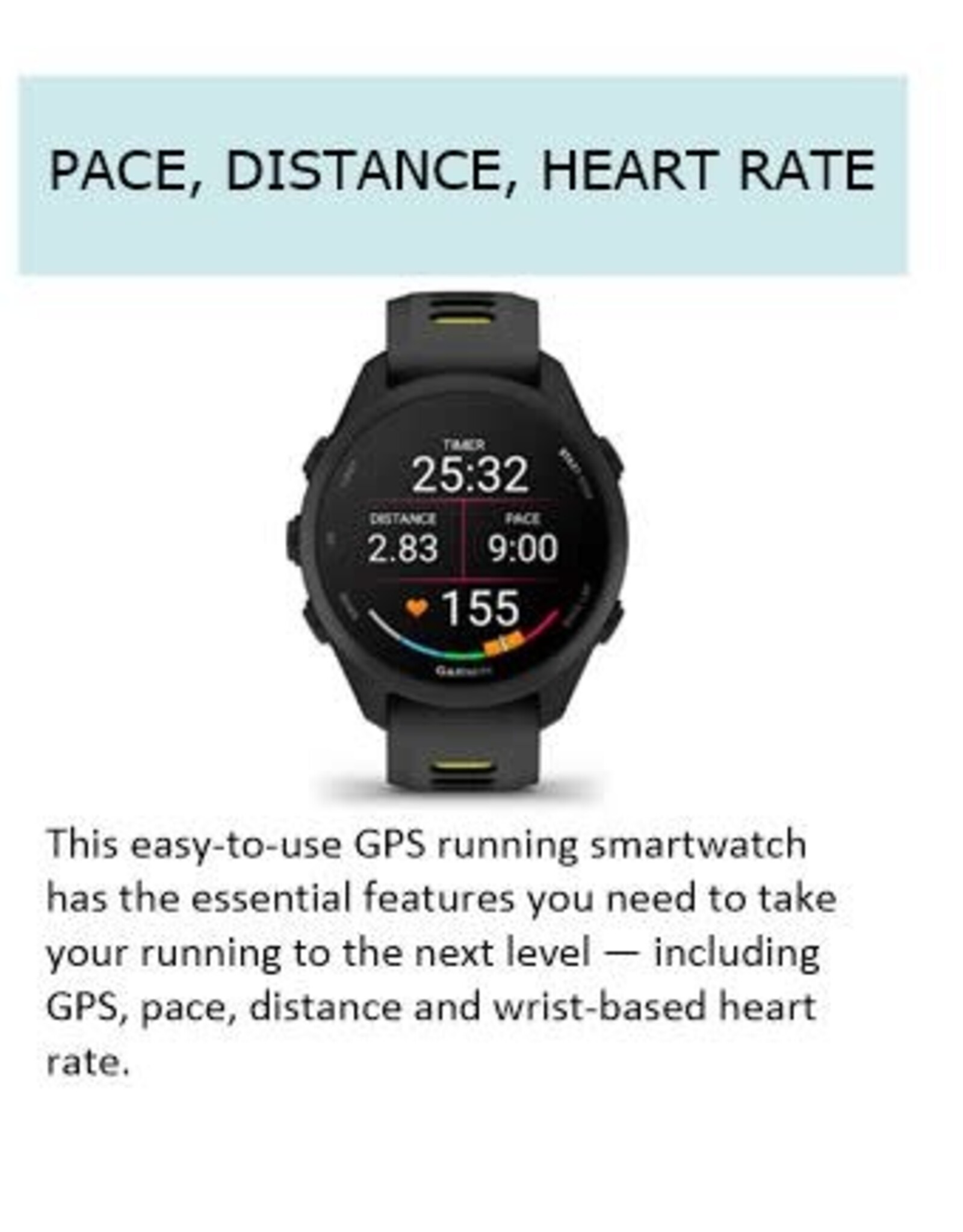 Garmin Forerunner® 170, Black with Black/Amp Yellow Band