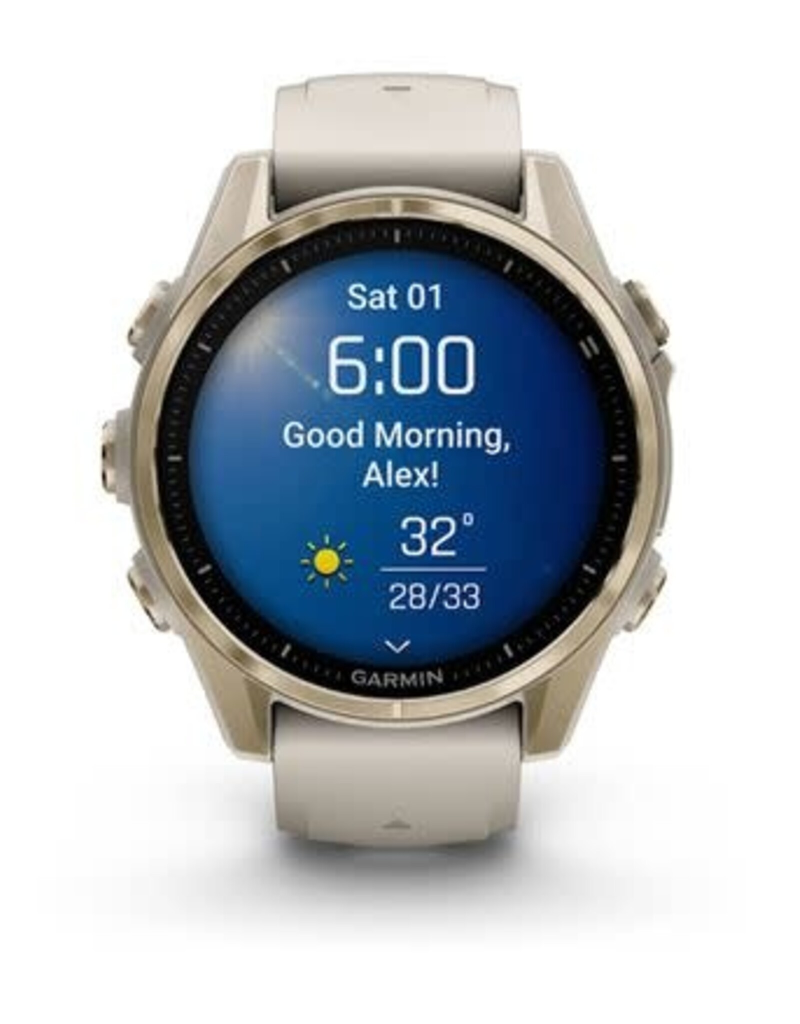Garmin fēnix® 8 – 43 mm, AMOLED, Sapphire, Soft Gold with Fog Gray/Dark Sandstone Silicone Band