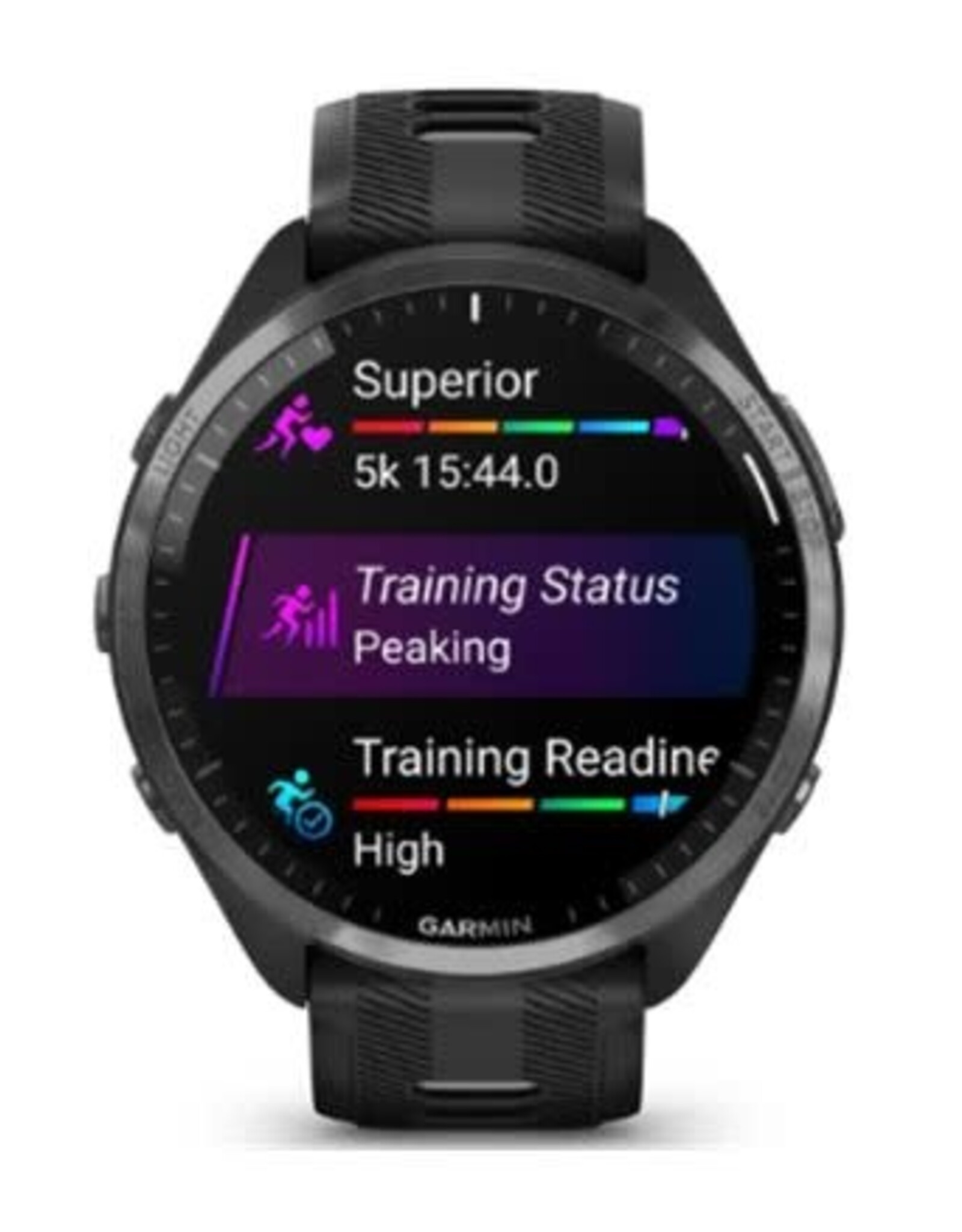 Garmin Forerunner® 965 - Carbon Gray DLC Titanium Bezel with Black Case & Black/Powder Gray Silicone Band