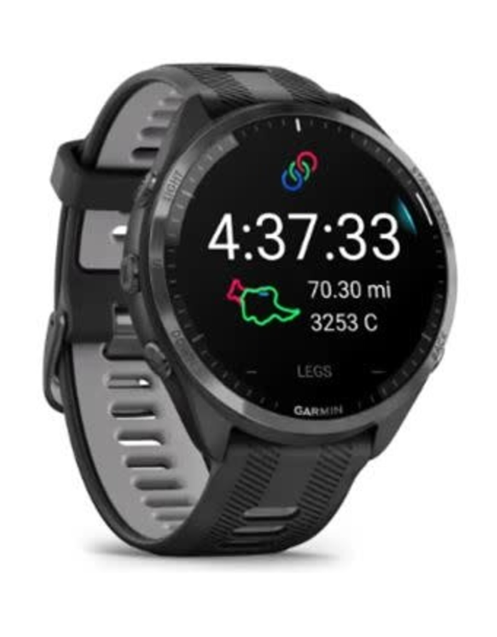 Garmin Forerunner® 965 - Carbon Gray DLC Titanium Bezel with Black Case & Black/Powder Gray Silicone Band