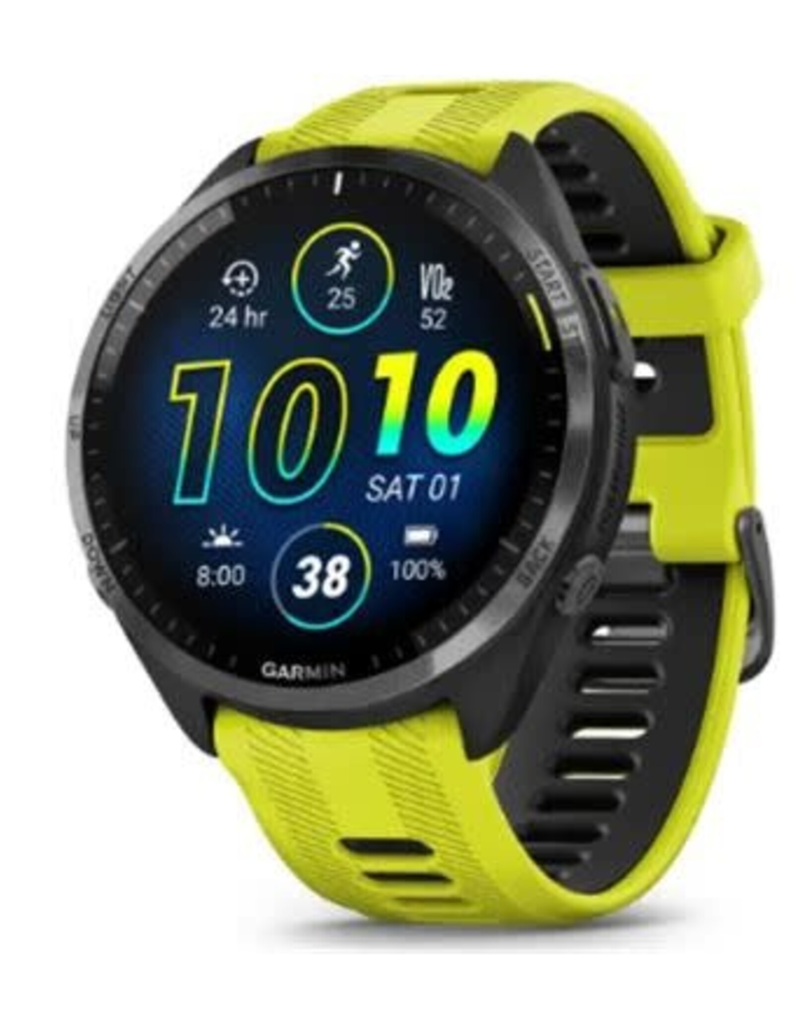 Garmin Forerunner® 965 - Carbon Gray DLC Titanium Bezel with Black Case & Amp Yellow/Black Silicone Band
