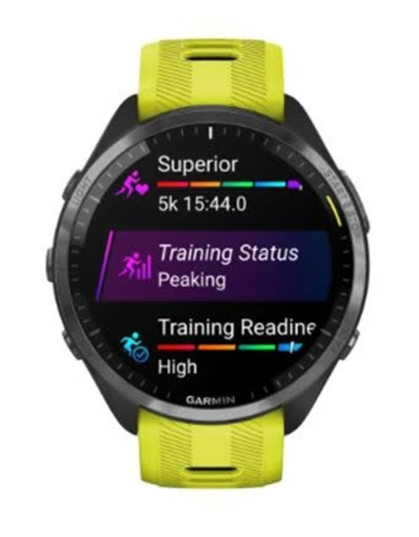 Garmin Forerunner® 965 - Carbon Gray DLC Titanium Bezel with Black Case & Amp Yellow/Black Silicone Band