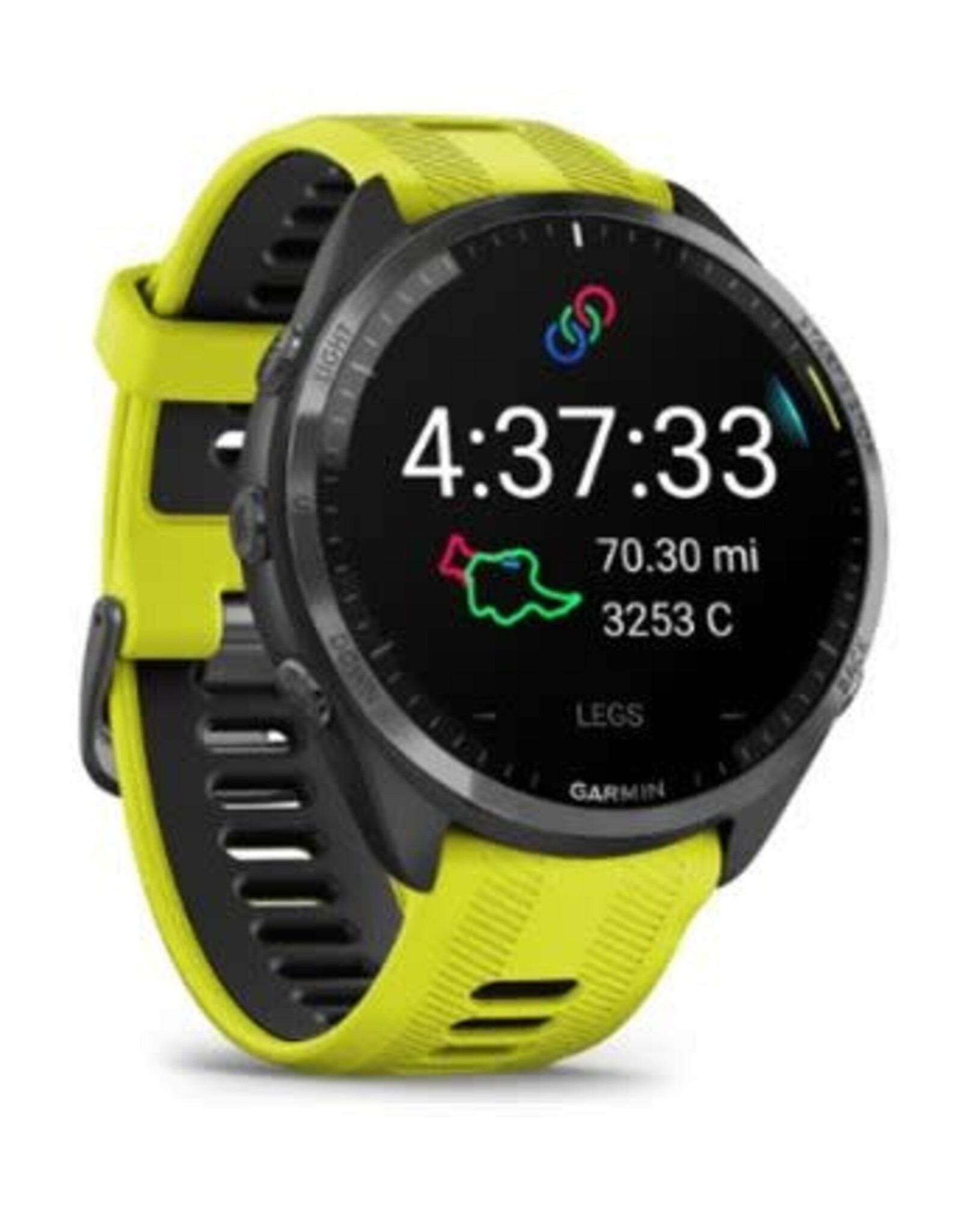 Garmin Forerunner® 965 - Carbon Gray DLC Titanium Bezel with Black Case & Amp Yellow/Black Silicone Band
