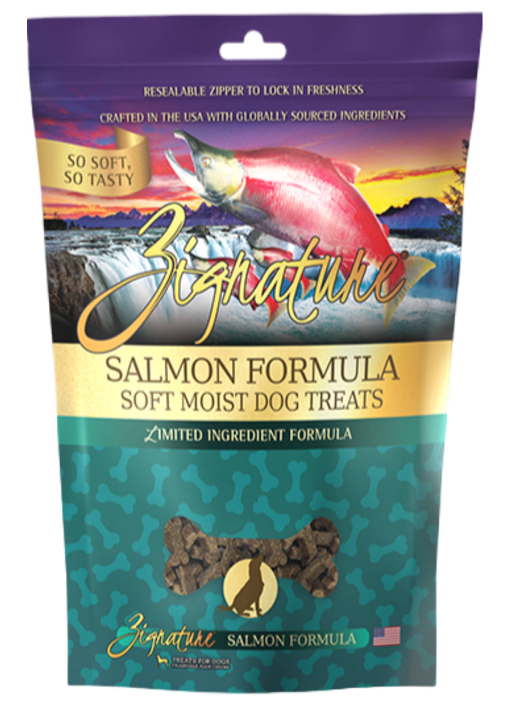 Zignature Zignature, D, Soft Treats, Bone Shaped, Salmon, 4z