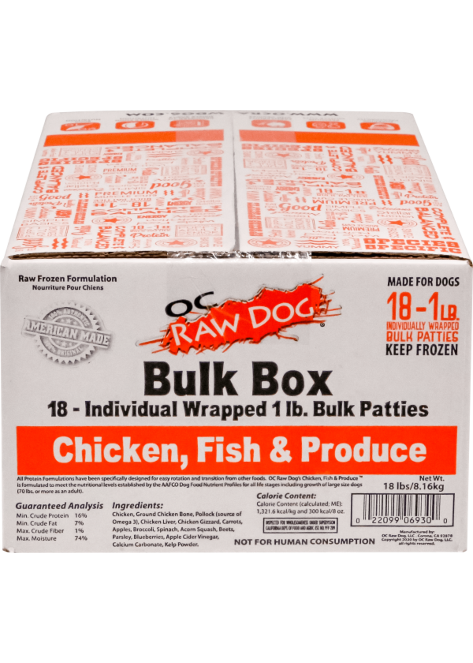 OC Raw Dog OC RAW DOG, Bulk, Chicken Fish & Produce, 18#