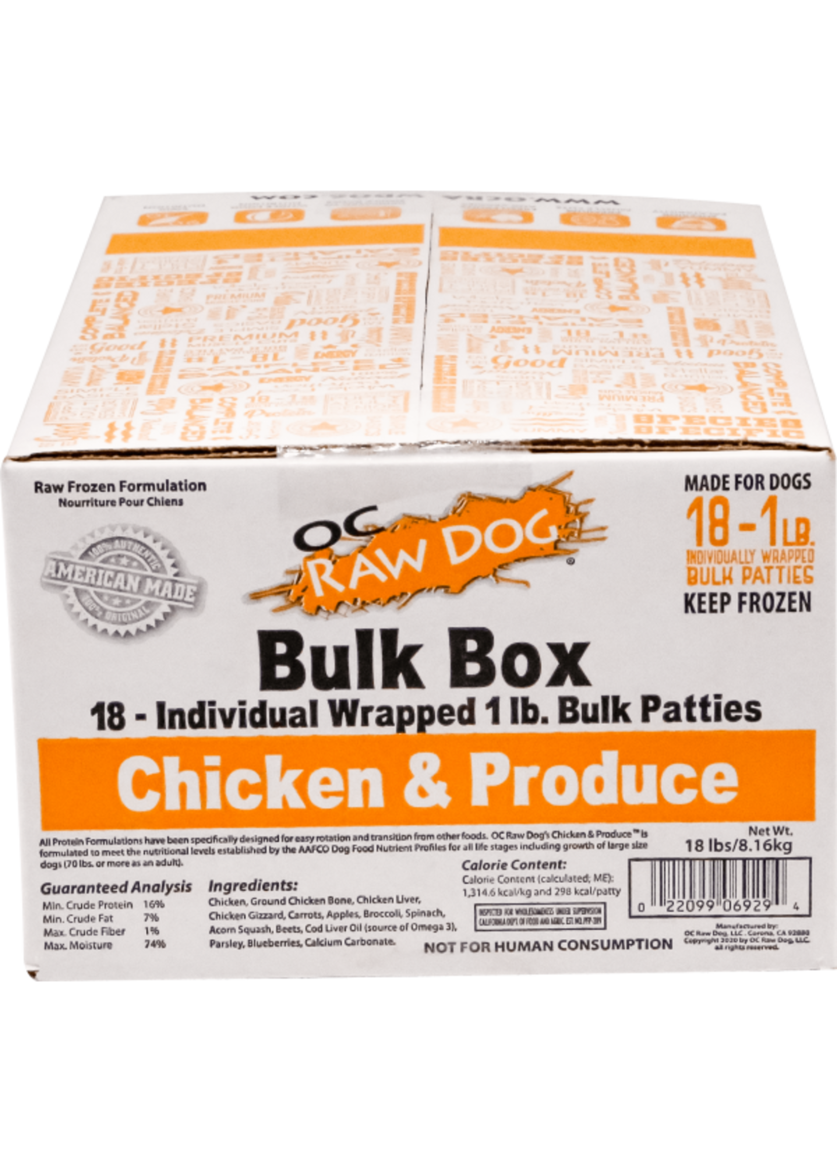 OC Raw Dog OC RAW, D, Bulk, Chicken & Produce, 18#