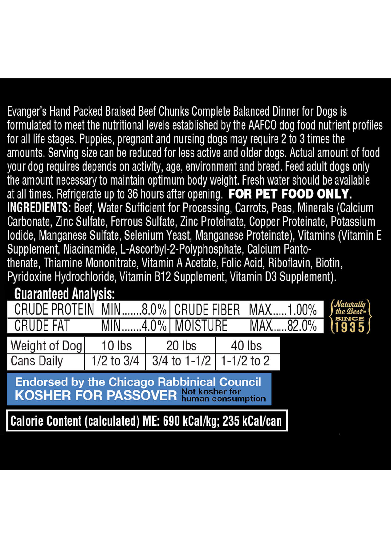Evangers Evanger's, D, Braised Beef Chunks, 12oz
