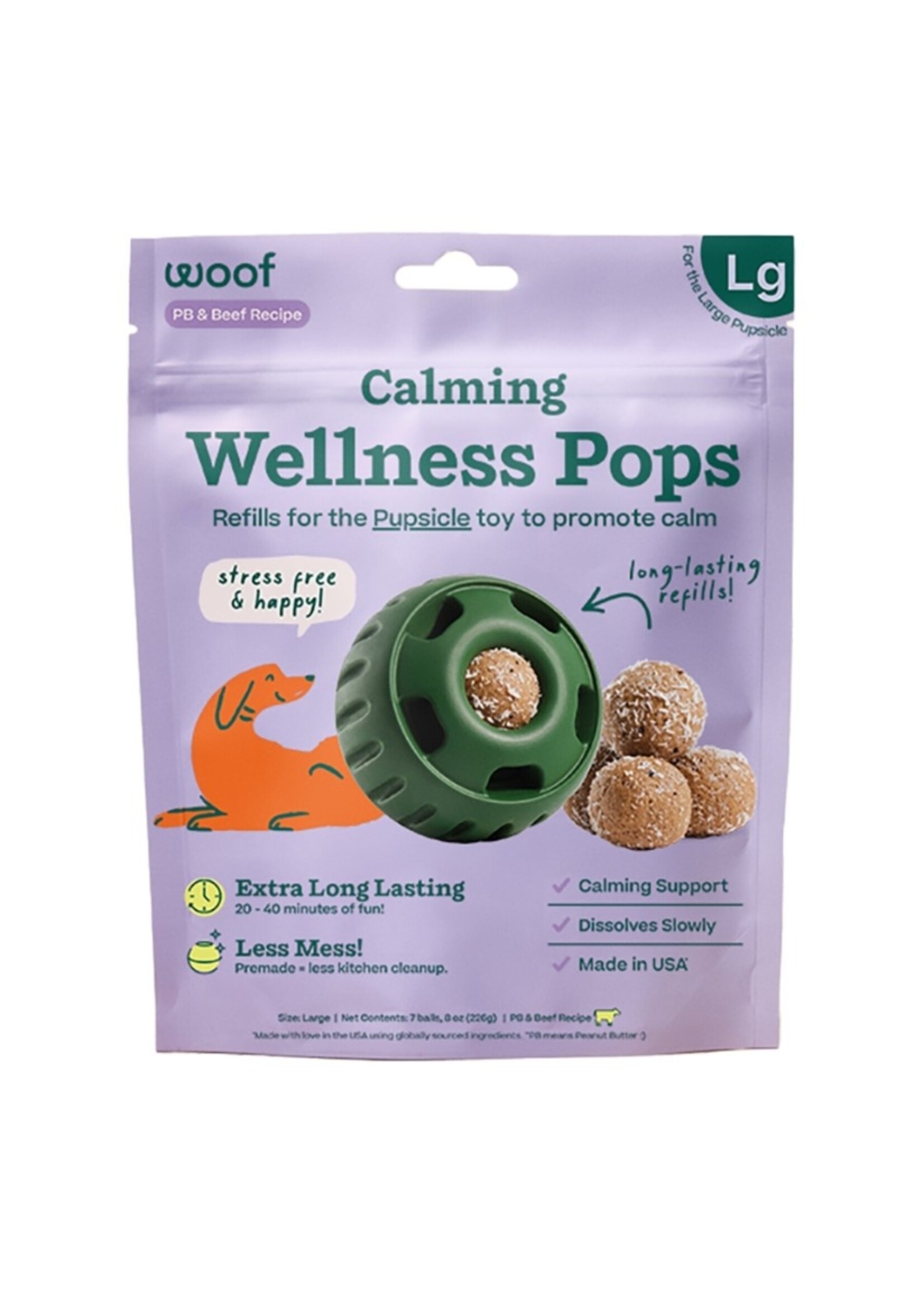 WOOF Woof, D, Calming Vitamin Pops, L, Beef & Peanut Butter, 7 balls, 8oz