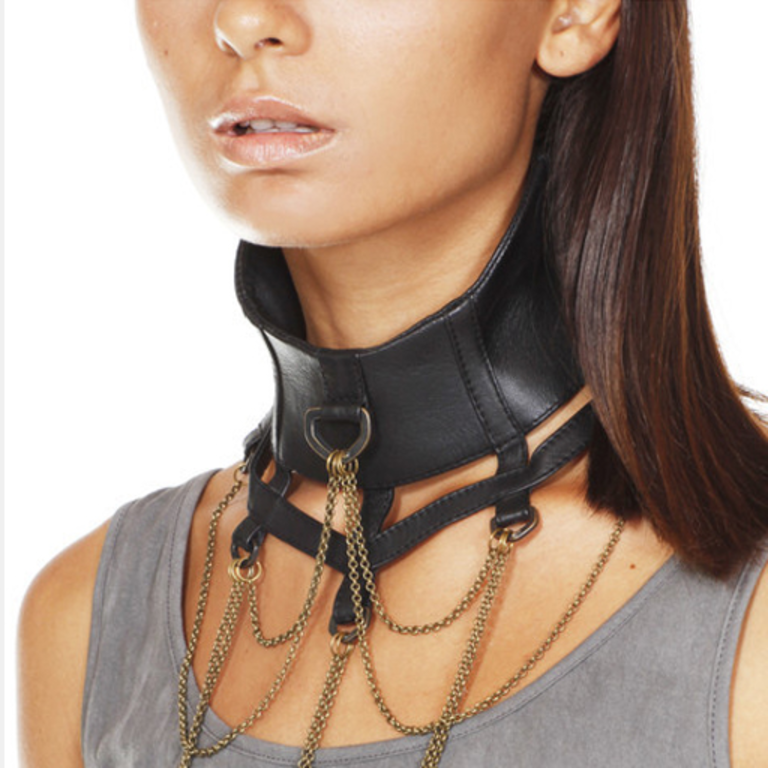 JAN HILMER Leather Swan Collar w/ Chain Details