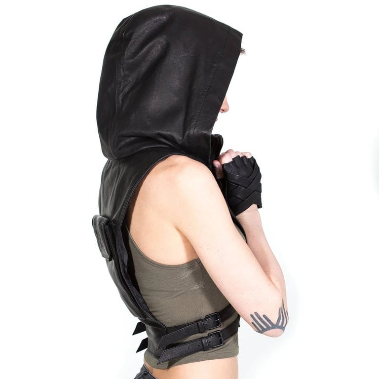 JUNGLE TRIBE W Leather Ninja Kombat Hooded Vest