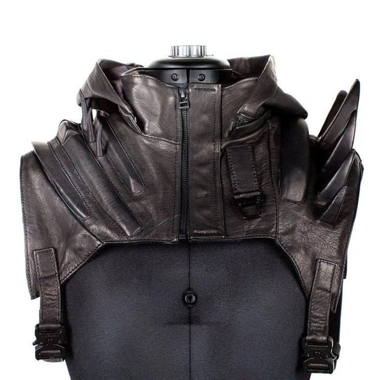 JUNGLE TRIBE Jungle Tribe-Sole Defender Leather Hood with Spiked Epaulettes
