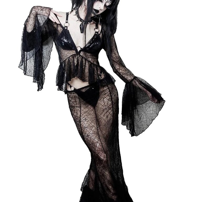 LIP SERVICE Webutante Spiderweb Bell Sleeve Top