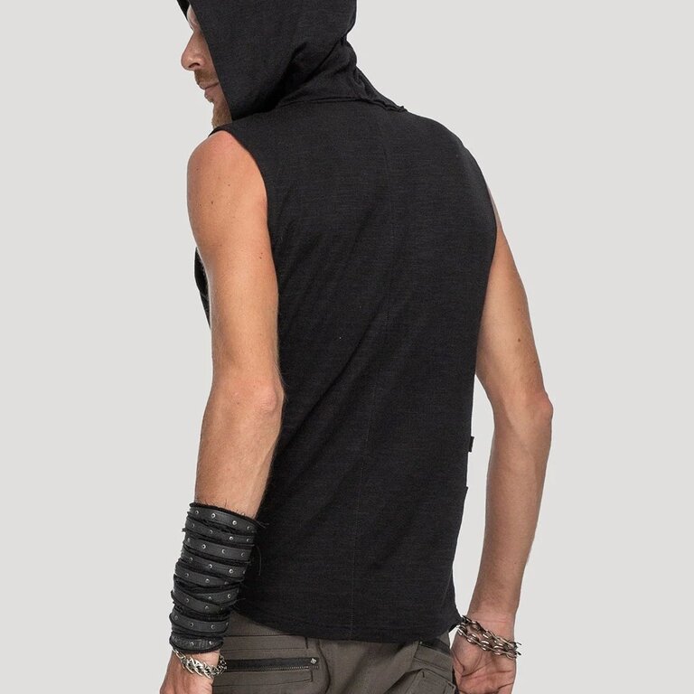 PSYLO Slashed Sleeveless Hooded Top