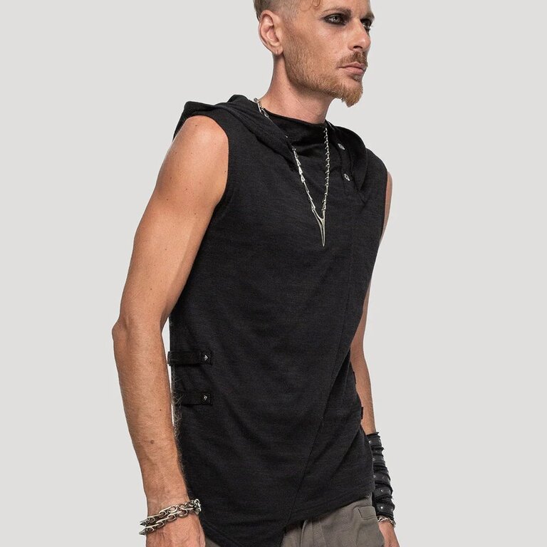 PSYLO Slashed Sleeveless Hooded Top