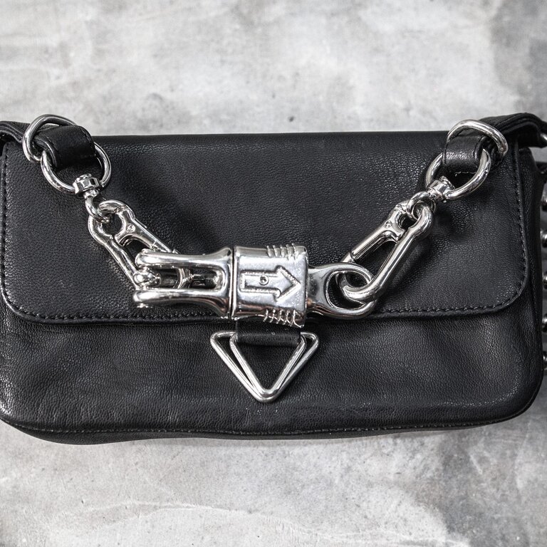 JUNGLE TRIBE Spiked Black Leather Clutch