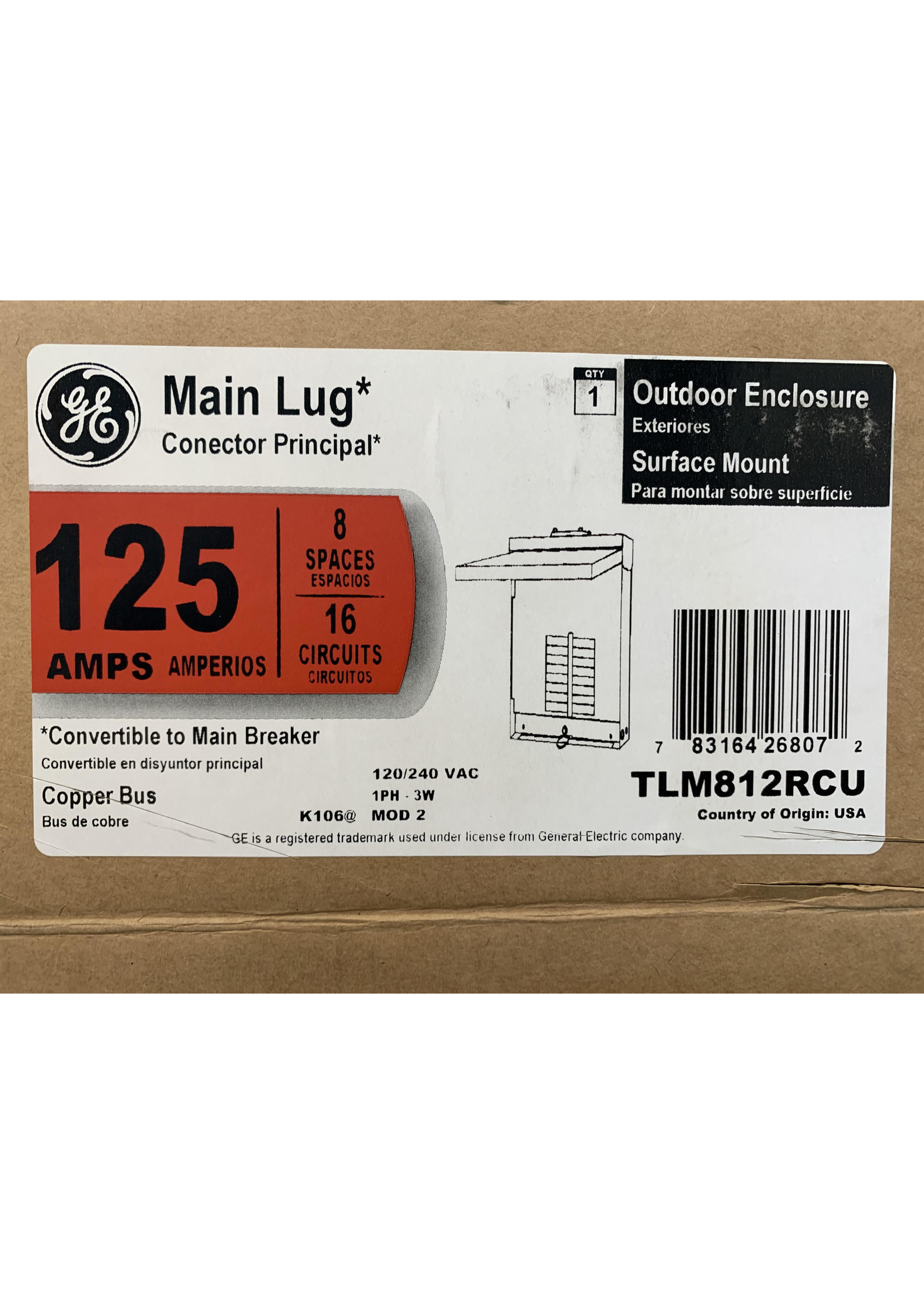 GE PANEL 8 CIRCUITOS 125 AMPS RAINTIGHT (TLM812RCU)