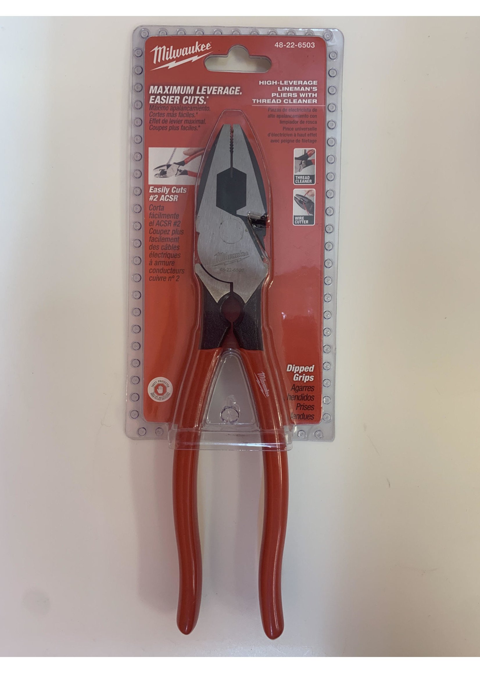 MILWAUKEE HIGH LEVERAGE LINEMANS PLIERS WITH THREAD CLEANER (48-22-6503)