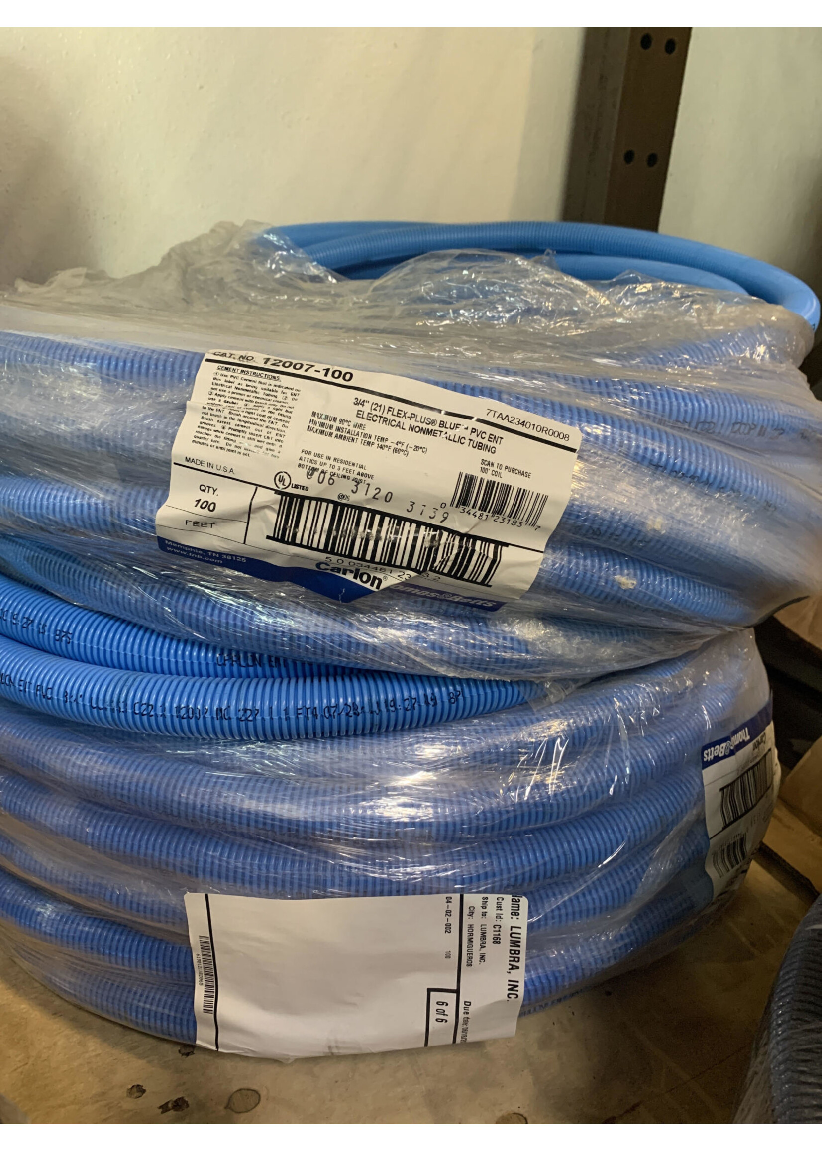 CORRUGATED TUBE WHOLE BLUE 3/4" X 100' (04-02-002)