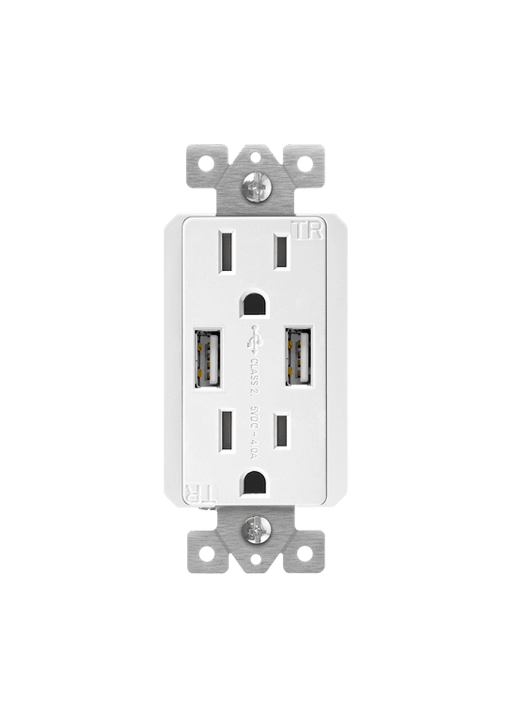 ENERLITES 61501-TR2USB-S-W - DUAL TYPE A USB DUPLEX RECEPTACLE 4.0A 15A