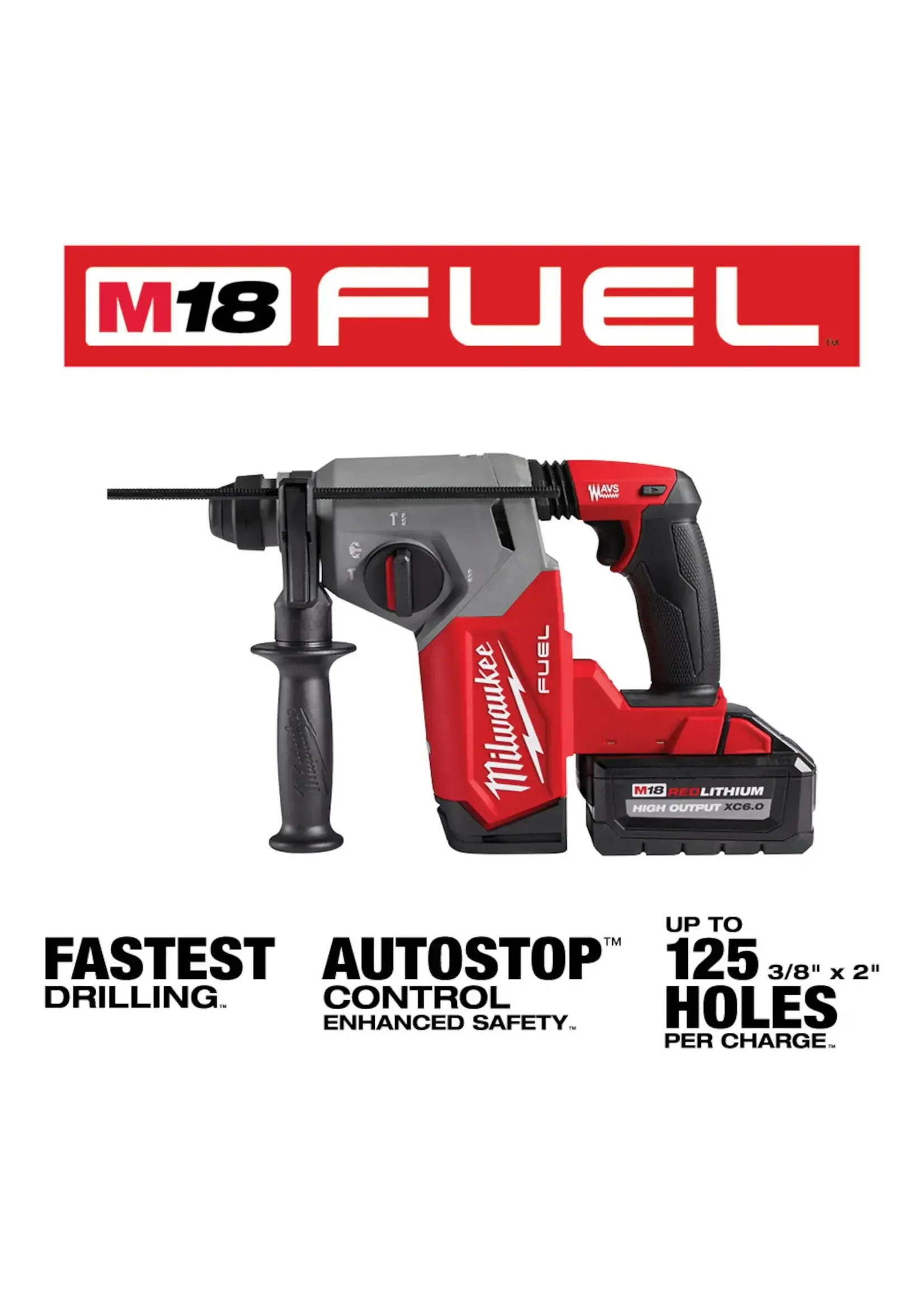 MILWAUKEE 2912-22 MILWAUKEE-M18 FUEL 18-Volt Lithium-Ion Brushless 1 in. Cordless SDS-Plus Rotary Hammer K/it with Two 6.0 Ah Batteries, Hard Case