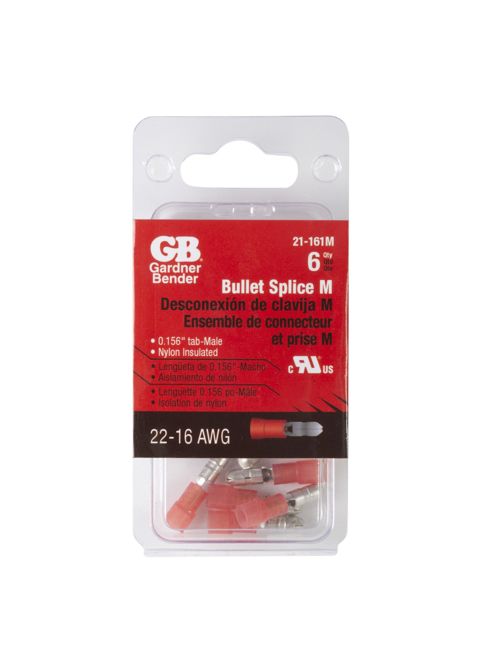 GARDNER BENDER #22-#18 AWG (0.8 mm²) Fully-Insulated Bullet Splice (0.156" Tab) - Male / 21-161M