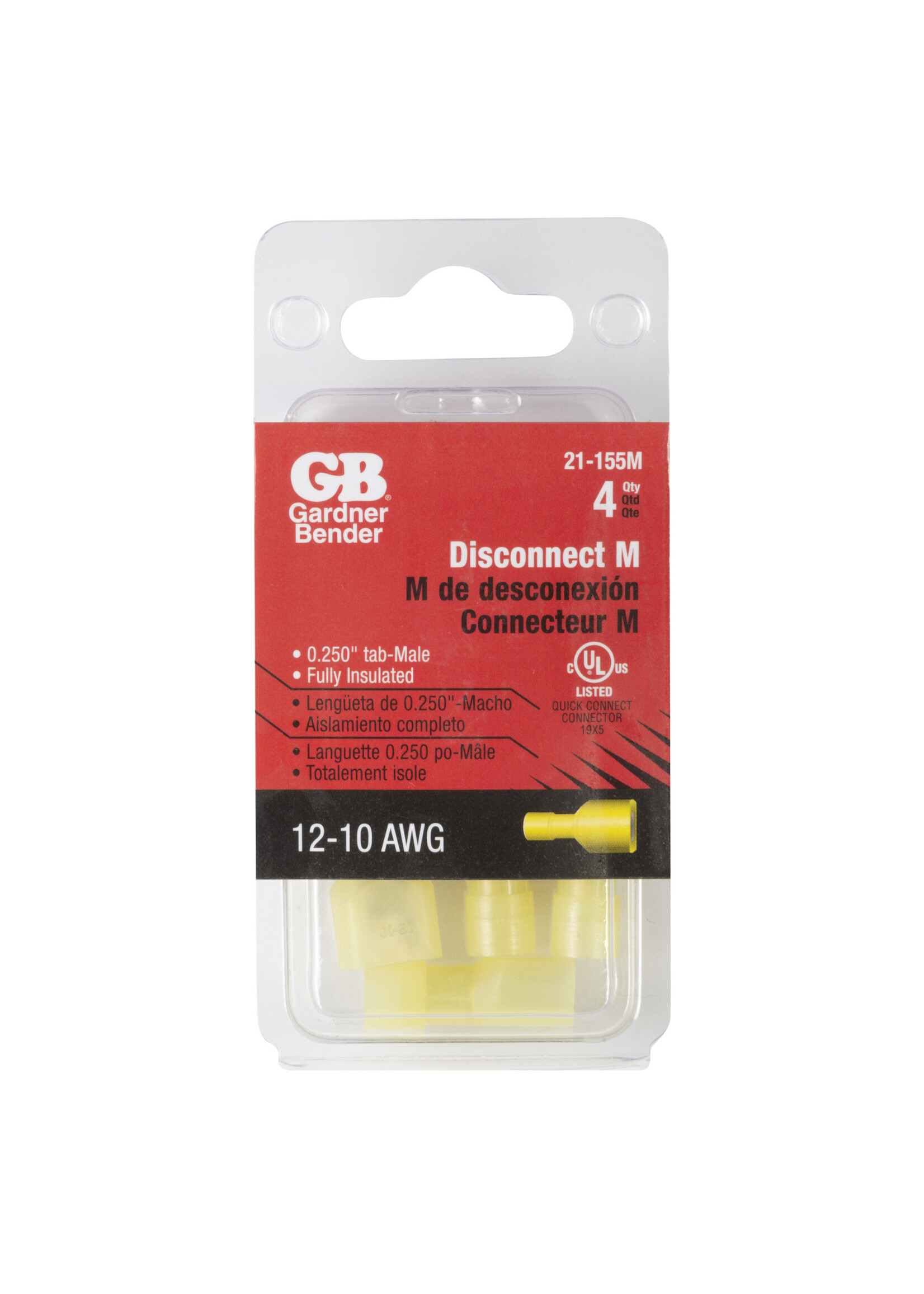 GARDNER BENDER #12-#10 AWG (5 mm²) Fully-Insulated Disconnect (0.25" Tab) - Male/ 21-155M