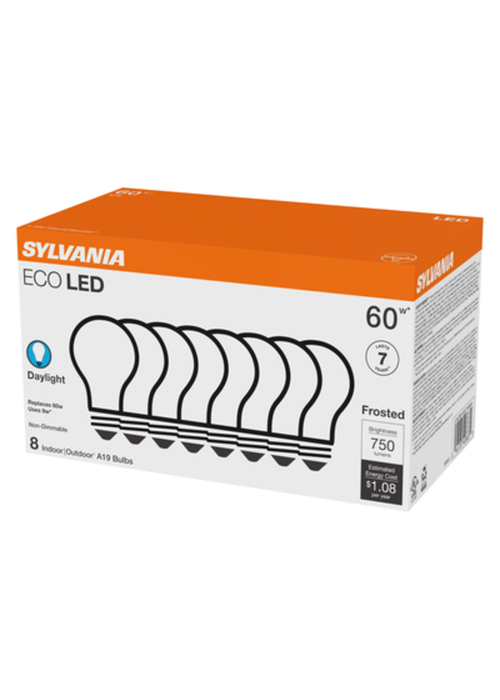 LEDVANCE 40883 ECOLED 9W A19 FROSTED 5000K 8 PACK 120V