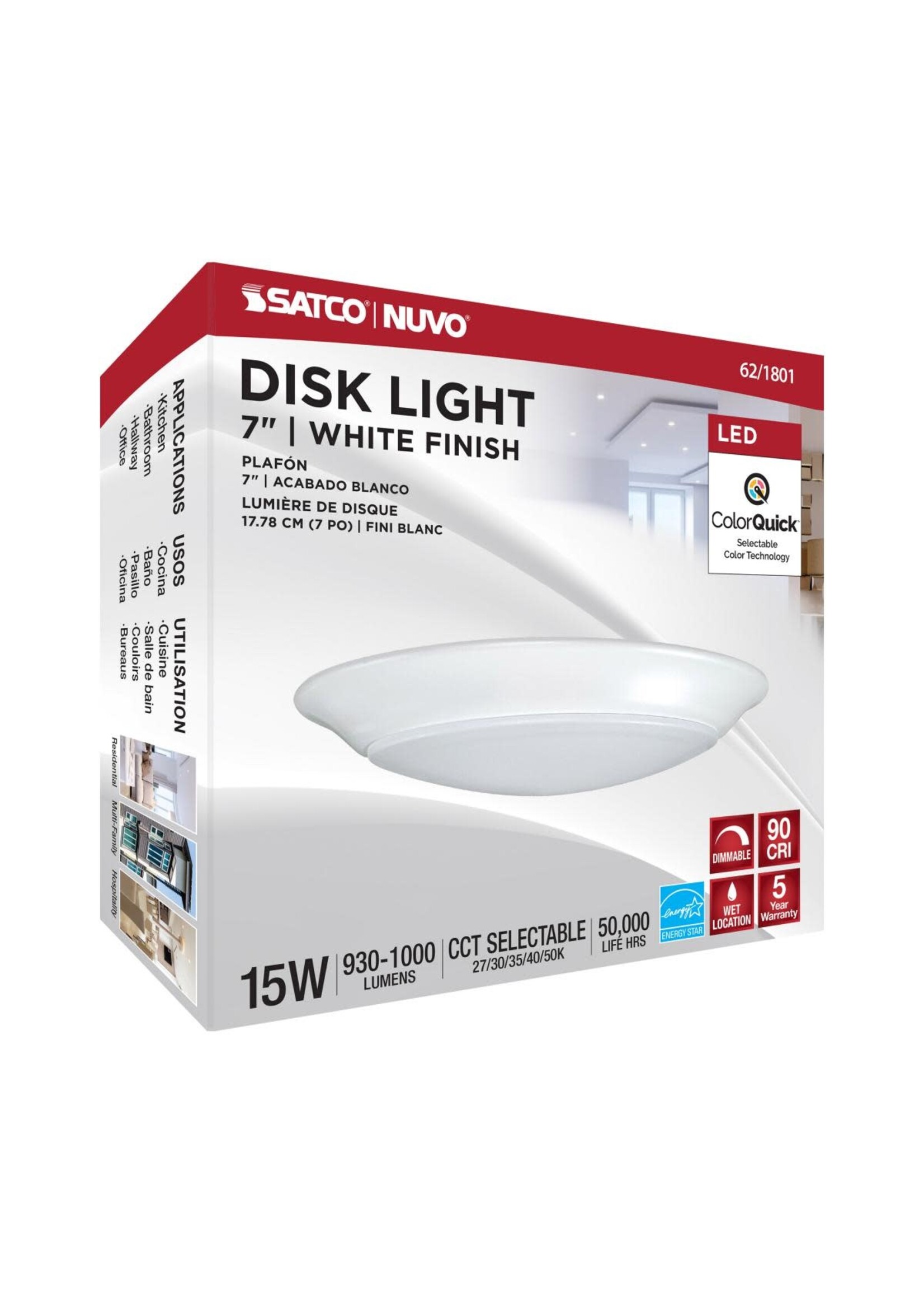 SATCO 62-1801 7" LED DISK LIGHT WHHITE