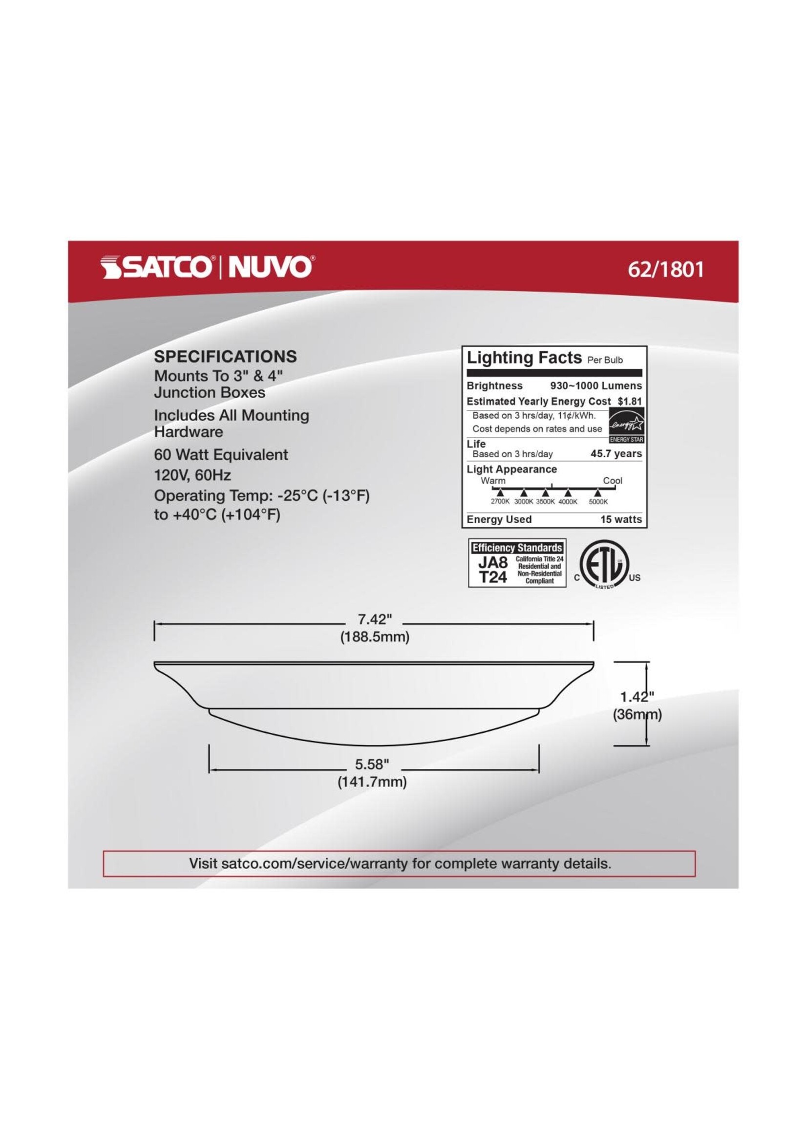 SATCO 62-1801 7" LED DISK LIGHT WHHITE