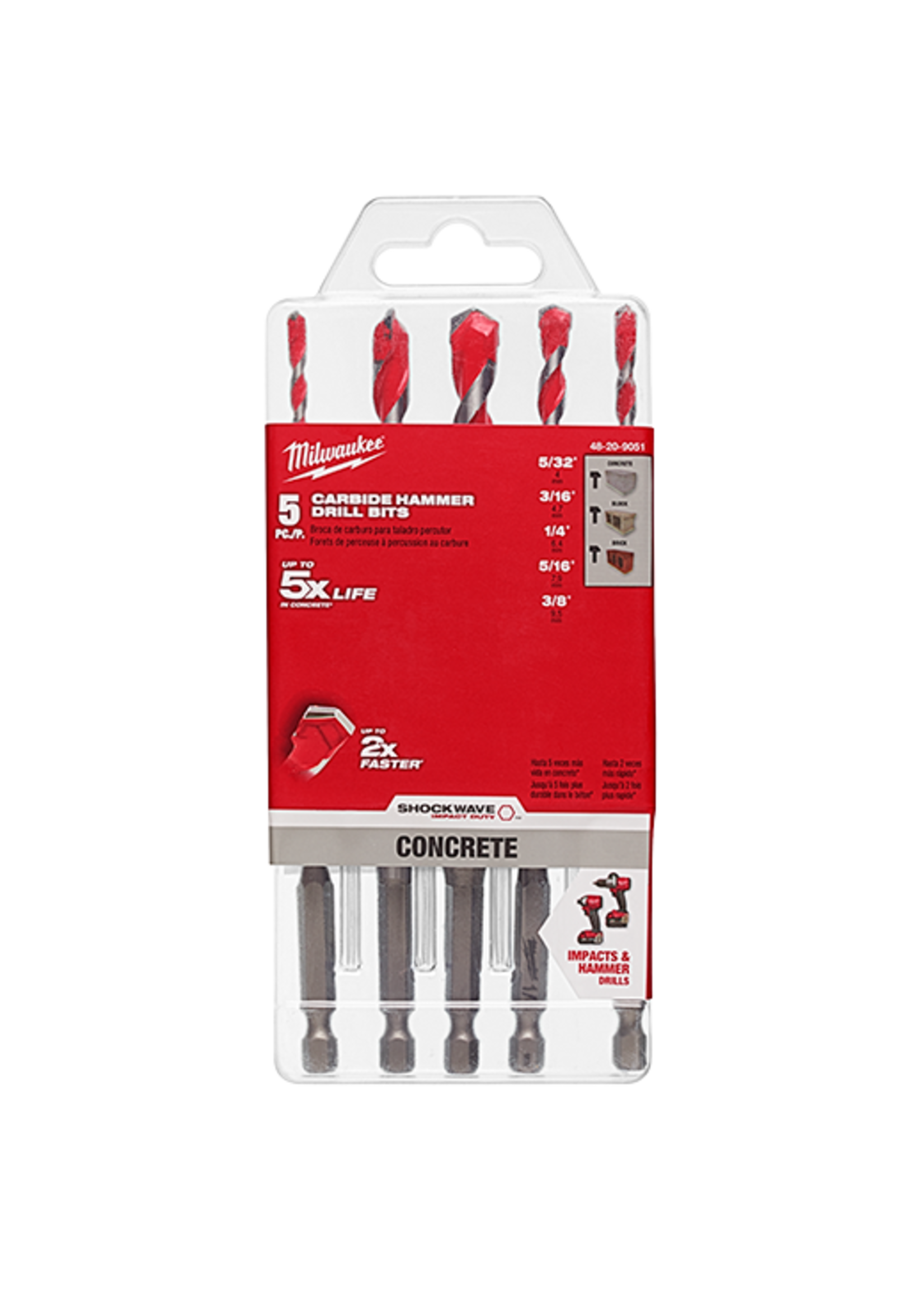 MILWAUKEE SHOCKWAVE Carbide Hammer Drill Bits Set (5-Pack)  48-20-9051