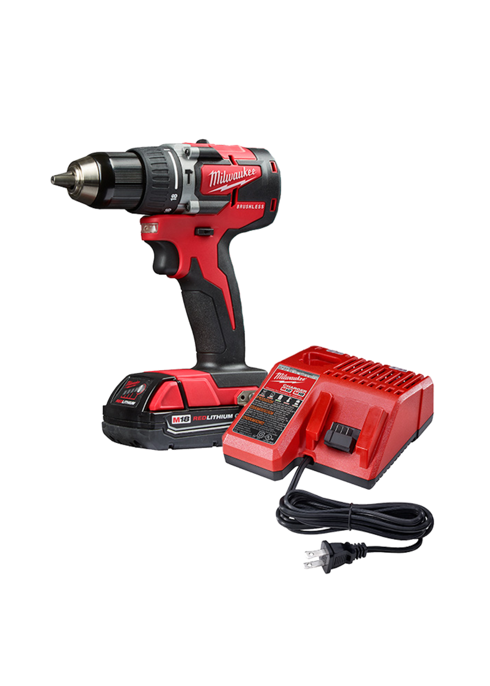 MILWAUKEE Milwaukee  M18 18-Volt Lithium-Ion Brushless Cordless 1/2 in. Compact Hammer Drill/Driver Kit with 2 Batteries, Charger and Case
