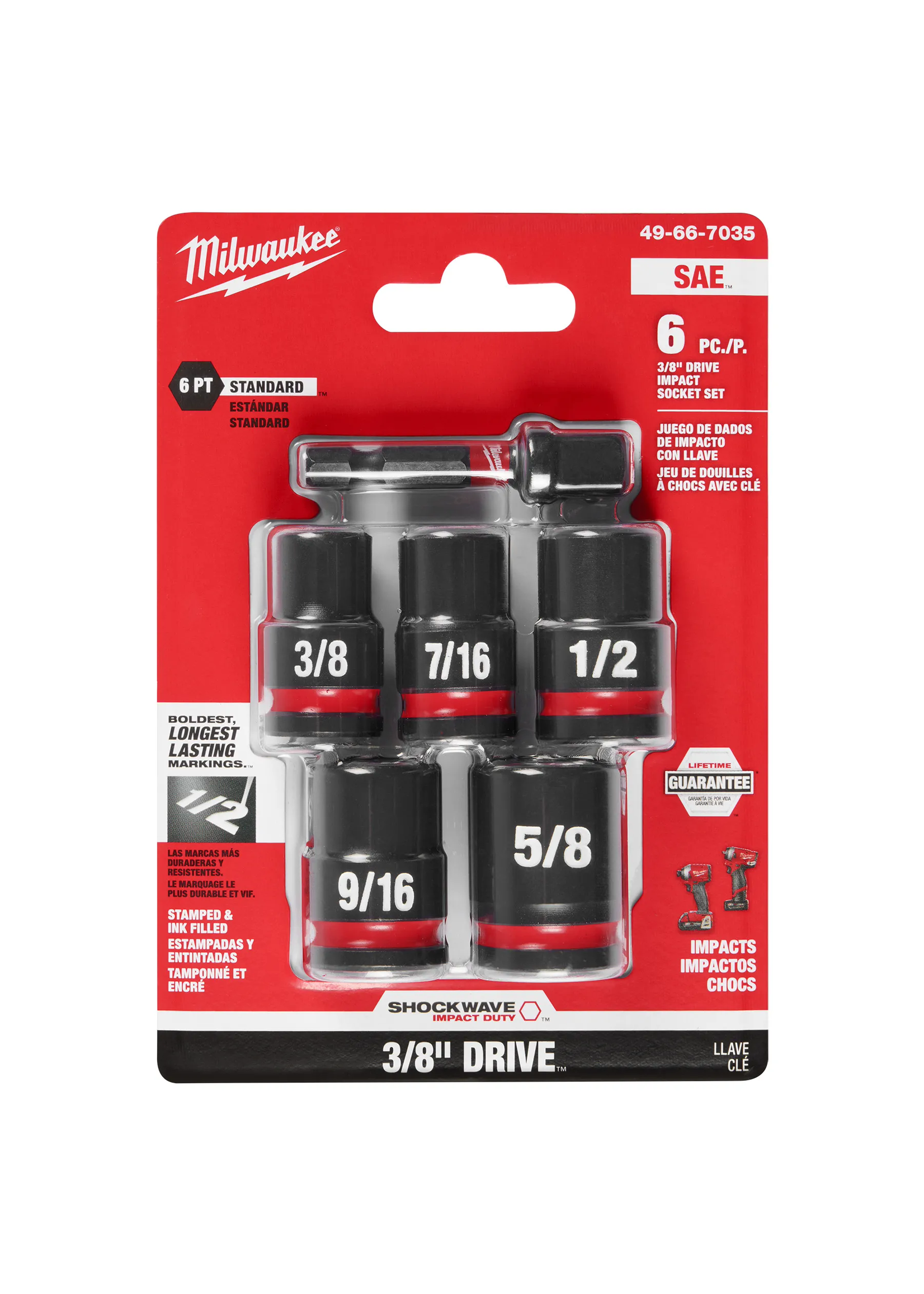 MILWAUKEE MILWAUKEE 6PC SHOCKWAVE Impact Duty™ 3/8" Drive SAE Standard Socket Set/49-66-7035