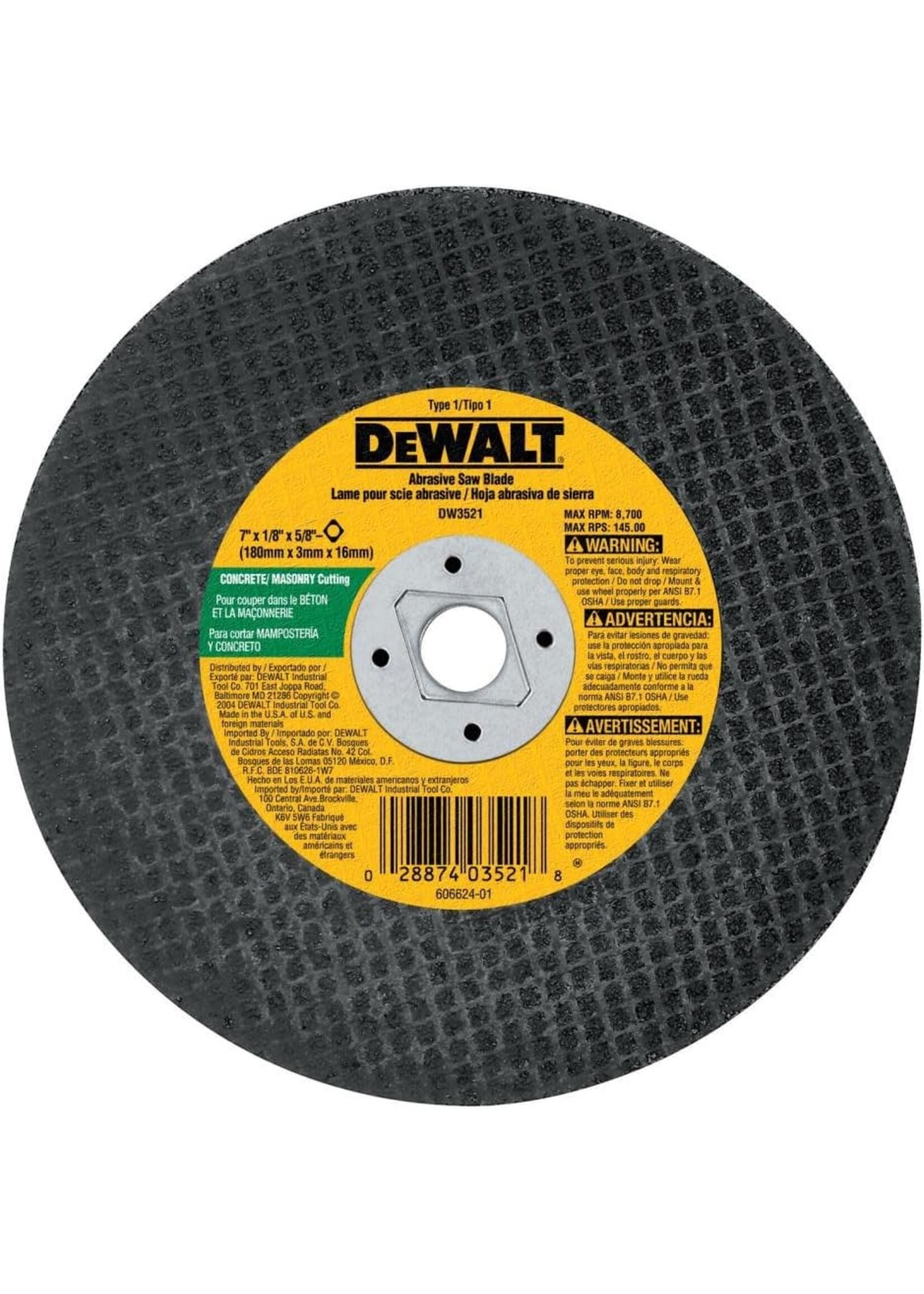 DEWALT DISCO CORTAR CEMENTO 7" X 1/8" - DW3521
