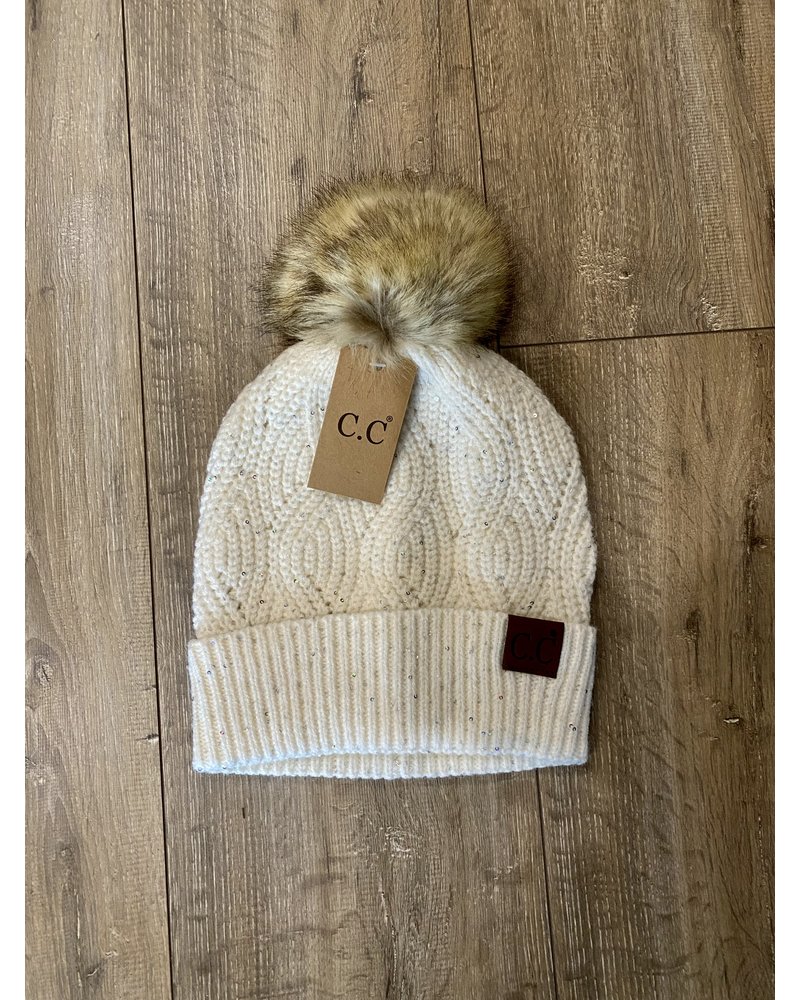 C.C. Beanie Sequin Brioche Cable Knit Hat