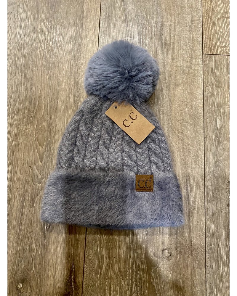 C.C. Beanie Cable Knit Faux Fur Pom & Cuff Beanie