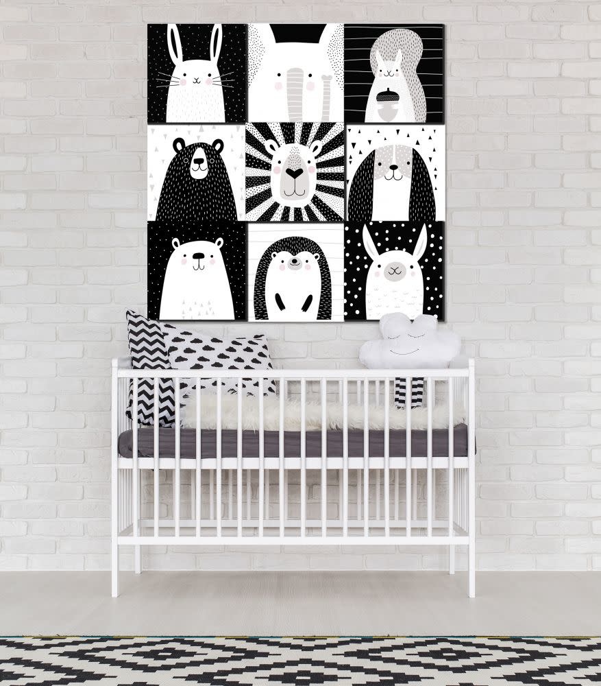 Cadre Mix Match Animals Animaux Gris Et Noir Enfant 36 X 36 Deco Fouco