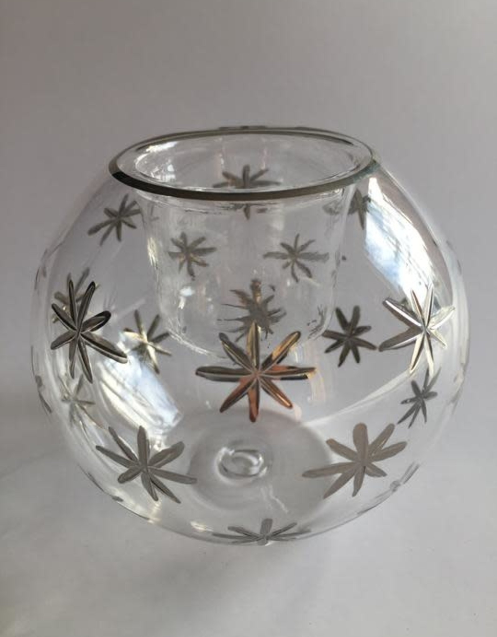 Dandarah Blown Glass Candle Holder - Silver Stars