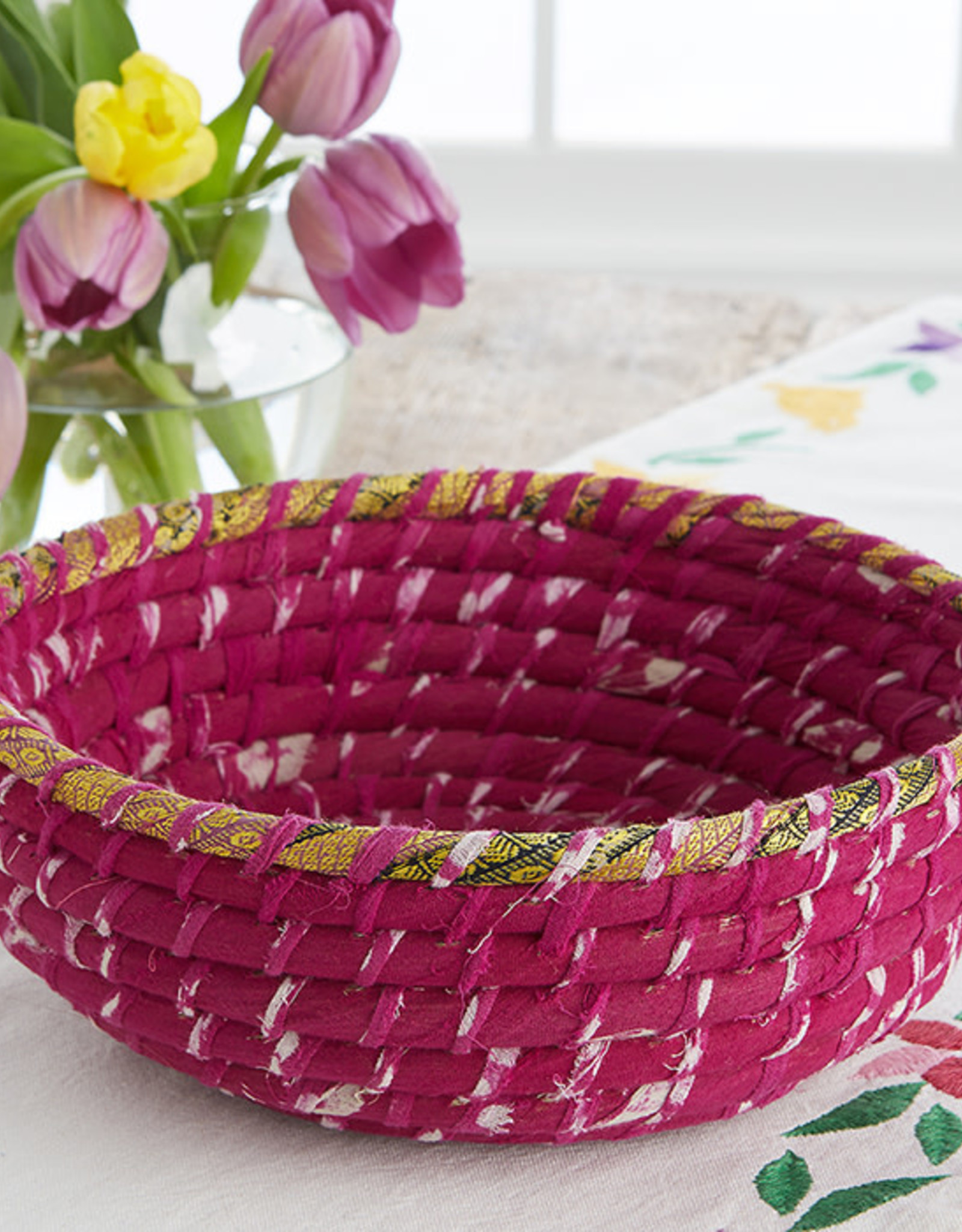 Serrv Round Fuchsia Chindi Basket