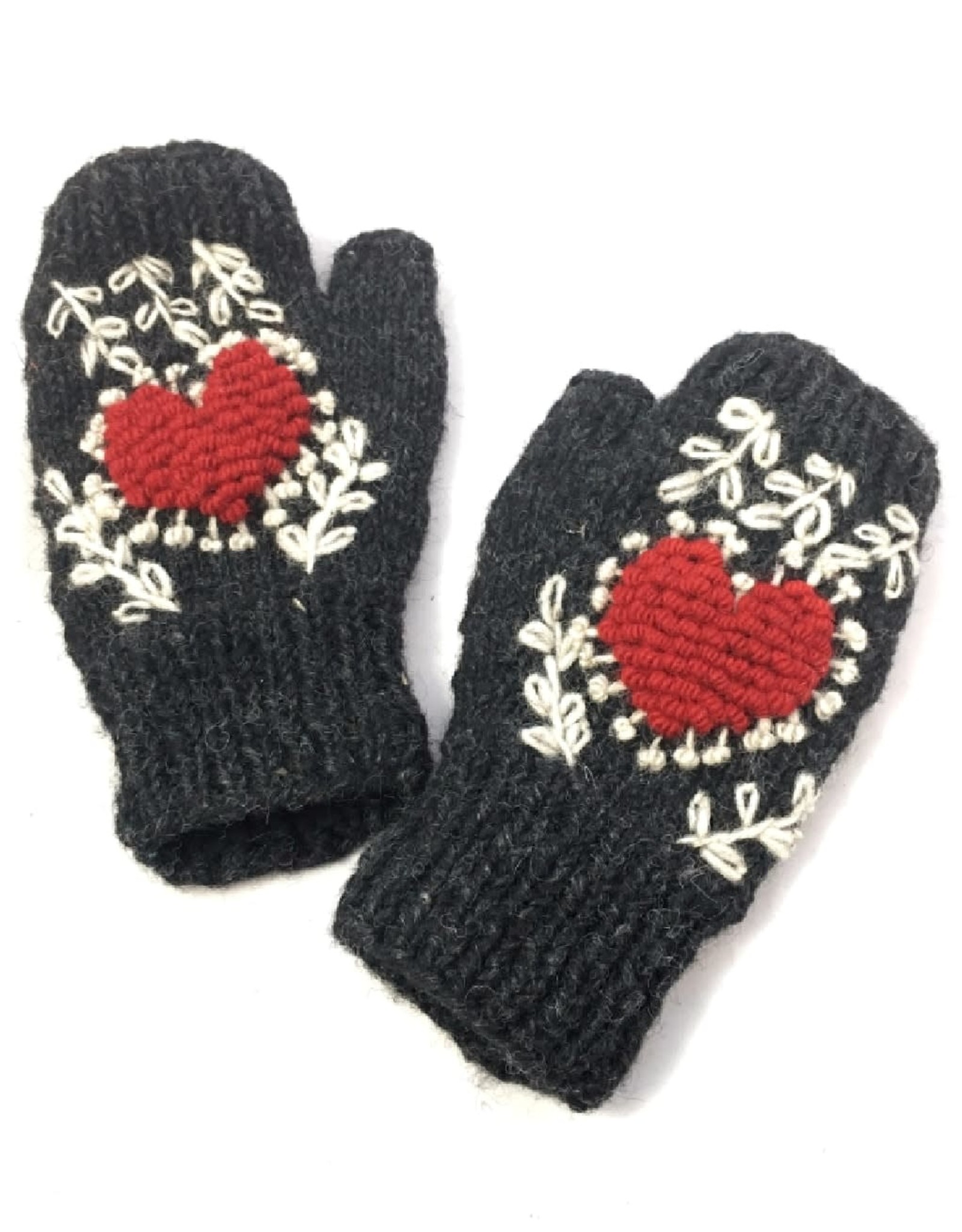Ganesh Himal Fingerless Mittens with Embroidered Heart