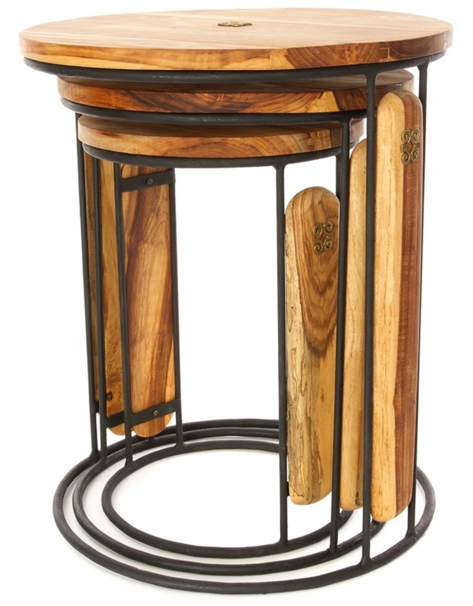 Swahili African Modern Set of Three Round Ghanaian Nesting Tables