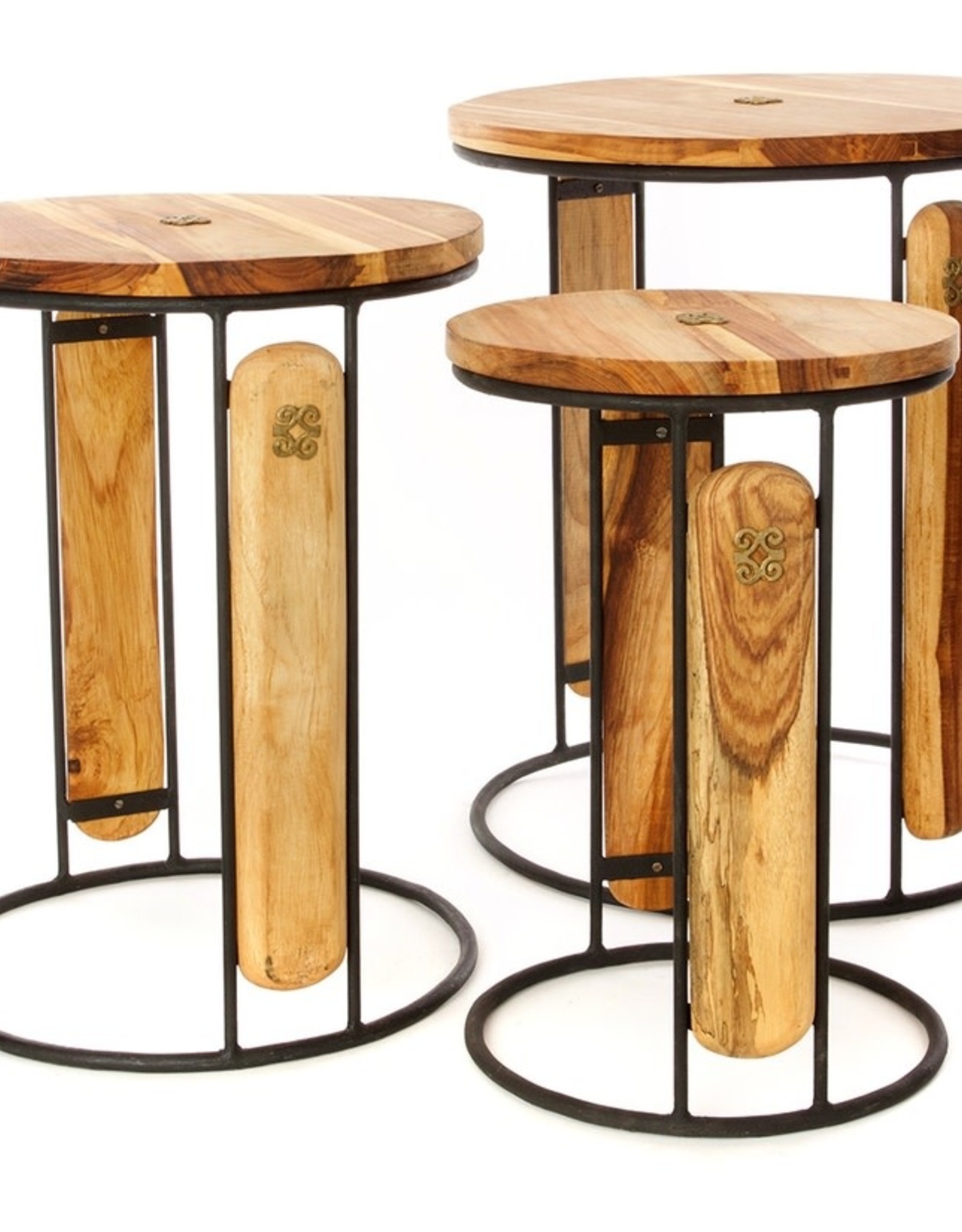 Swahili African Modern Set of Three Round Ghanaian Nesting Tables